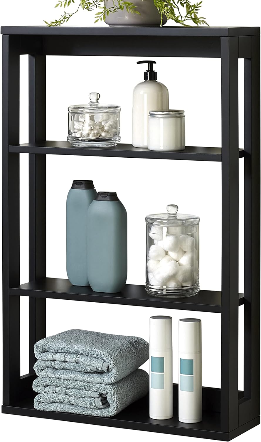 Zenna Home Wall Shelf, Small Spaces Wall-Mounted Storage, 4 Tiers, Black