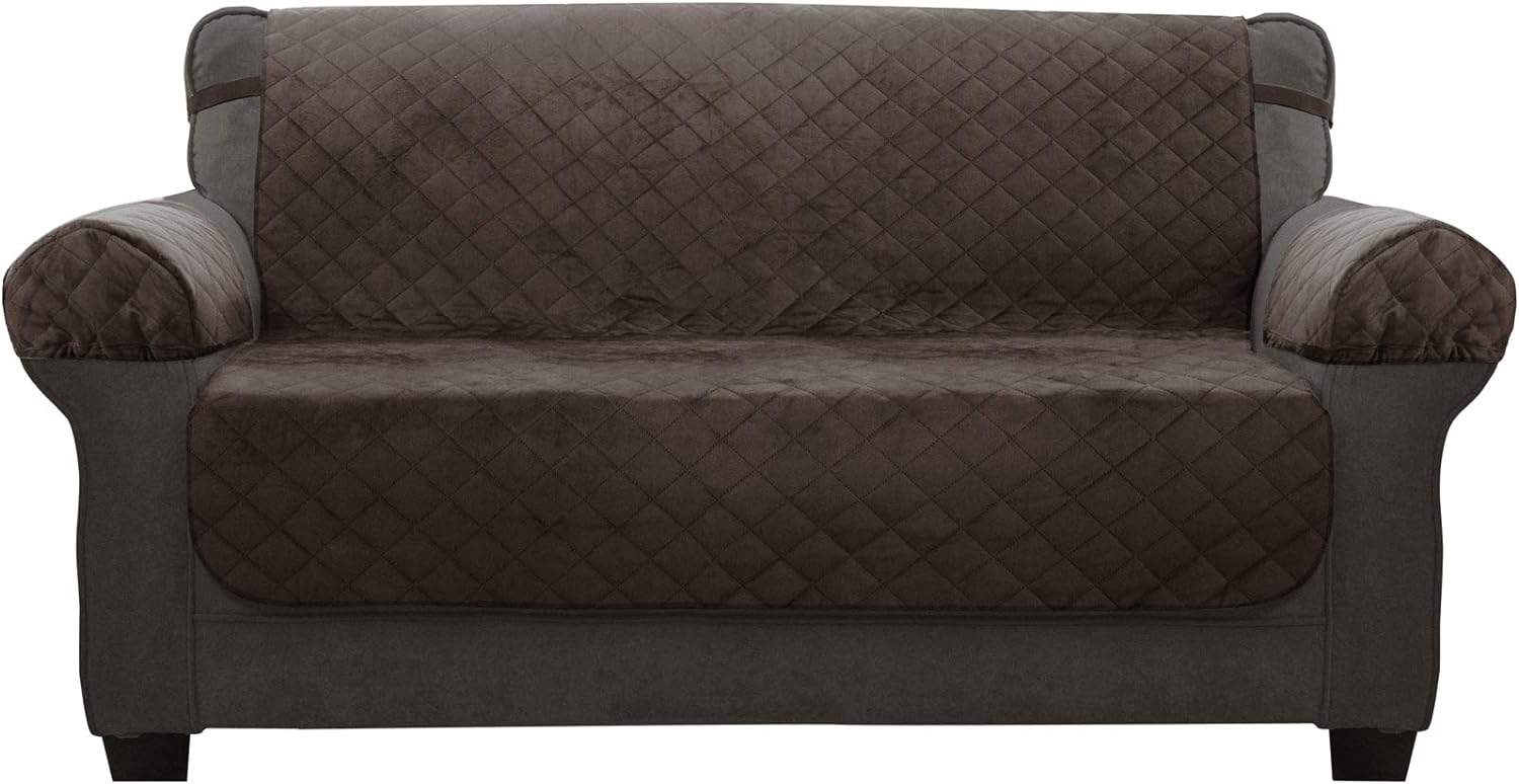 Zenna Home Protector, Chocolate/Brown Waterproof Plush Loveseat Furniture Cover, Lovesweat (EFCPLNSBR)