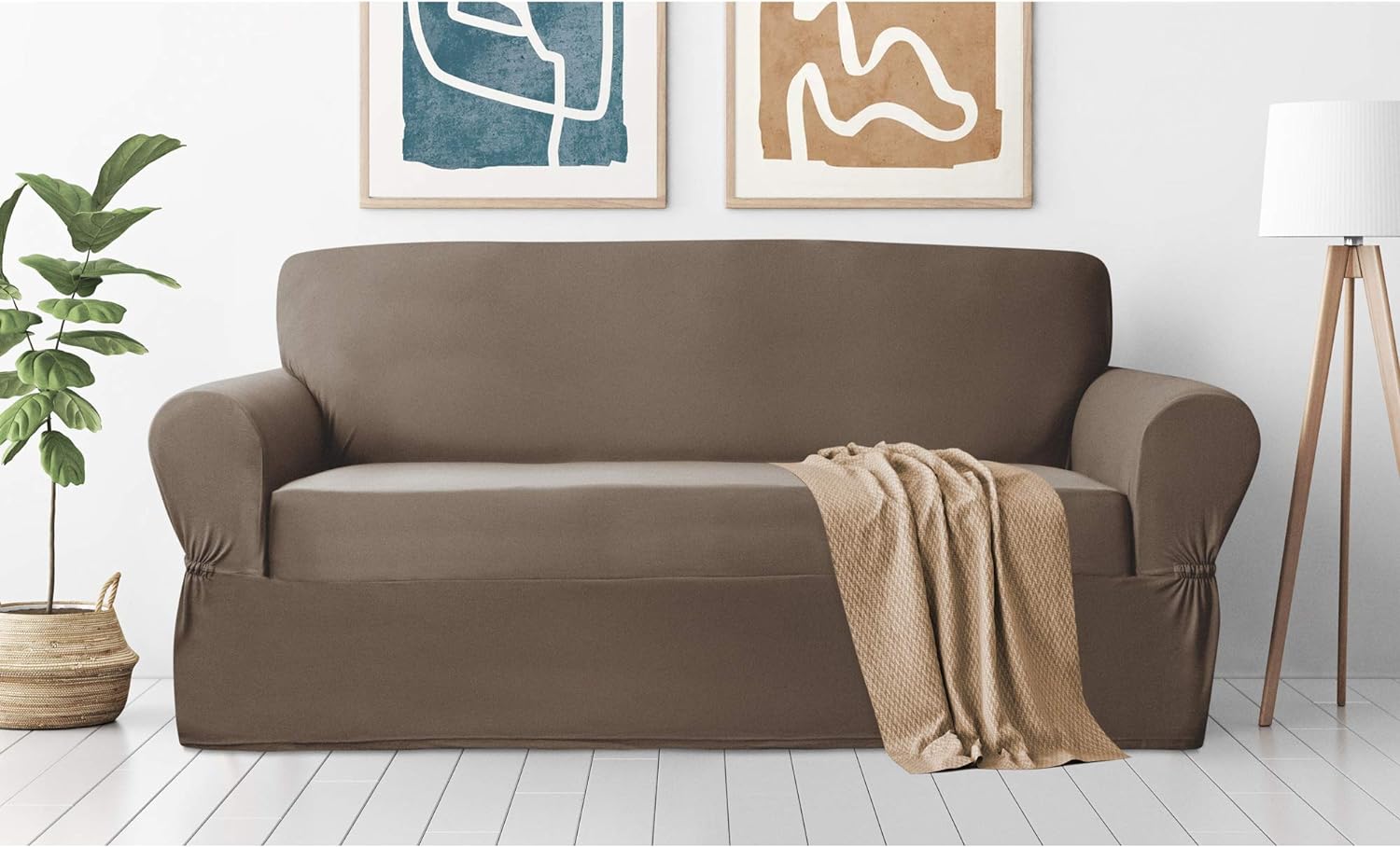 Zenna Home, Chocolate Furniture Cover: Stretch Plush 1-Piece Sofa Slipcover, Brown