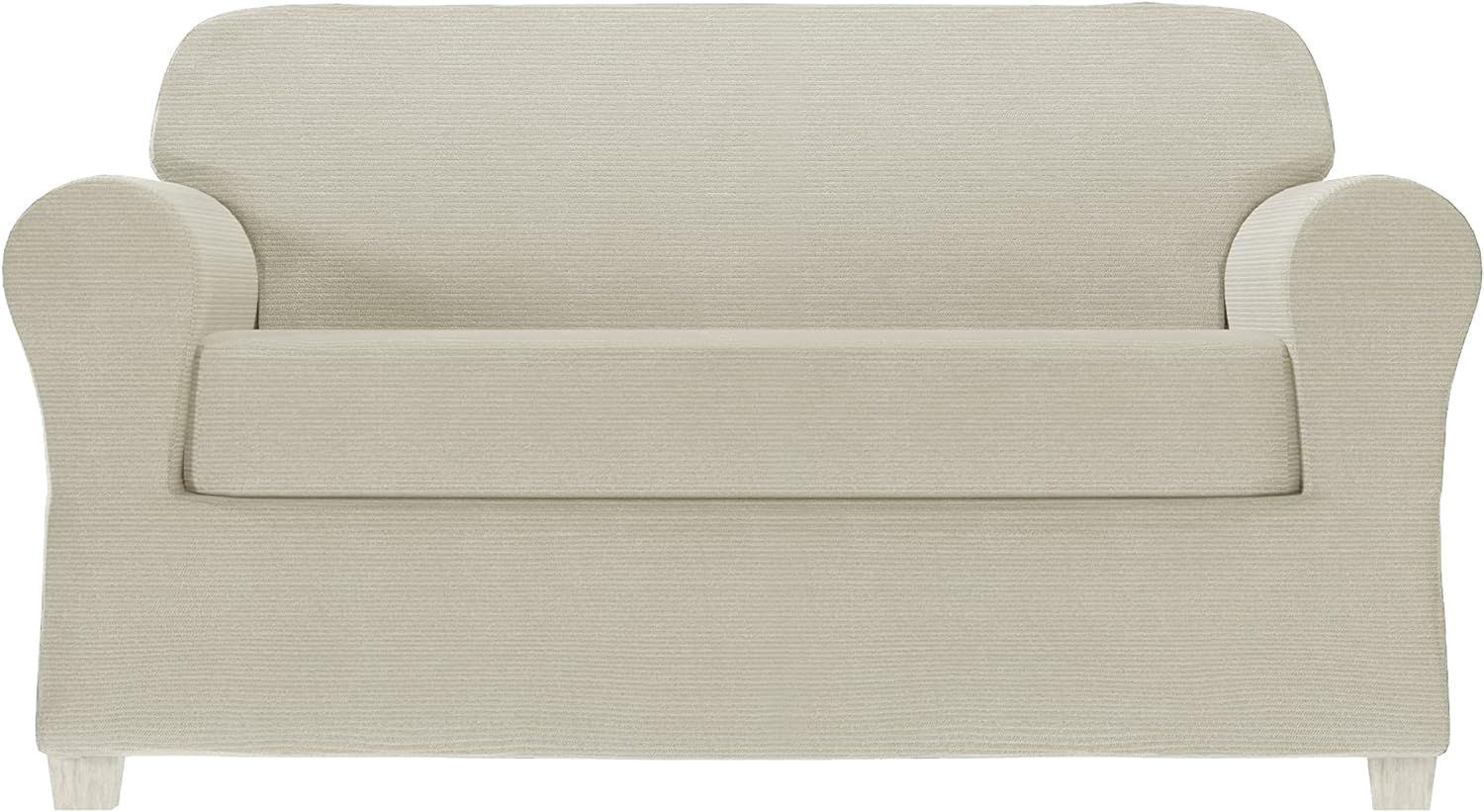 Zenna Home Chenille Stretch Slipcover, 2-Piece Loveseat, Ivory/Bone