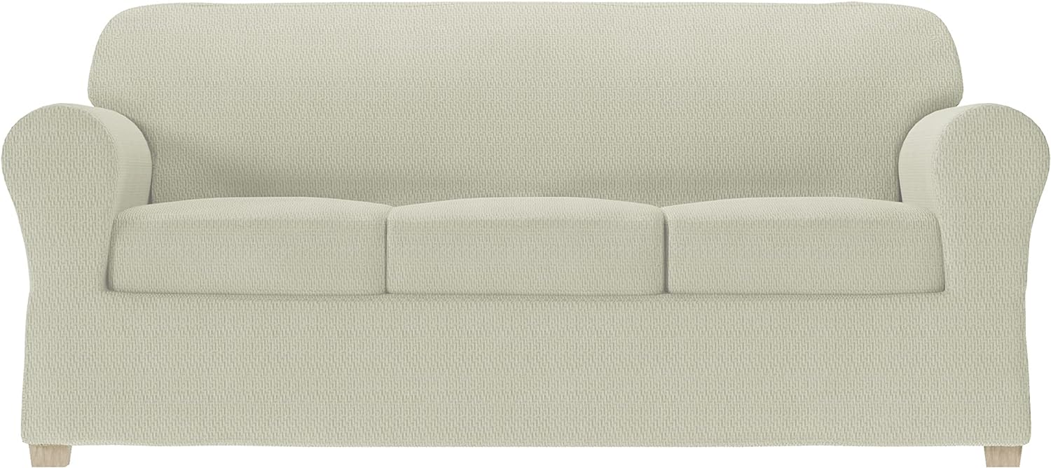 Zenna Home Simply Fit 4-Piece Steps Stretch Sofa Slipcover, Khaki