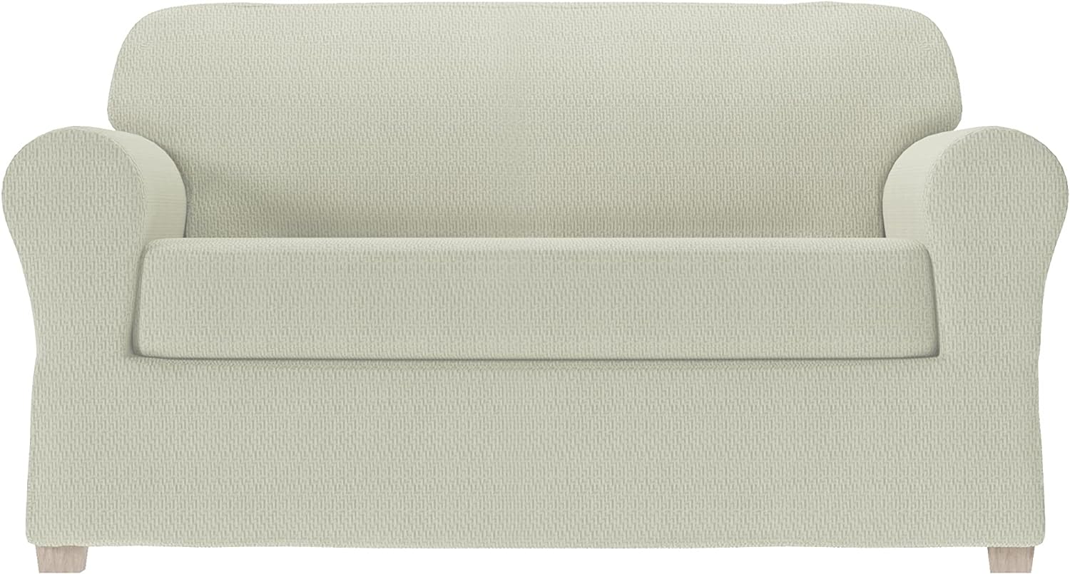 Zenna Home, Khaki Simply Fit Steps Stretch Slipcover, 2-Piece Loveseat