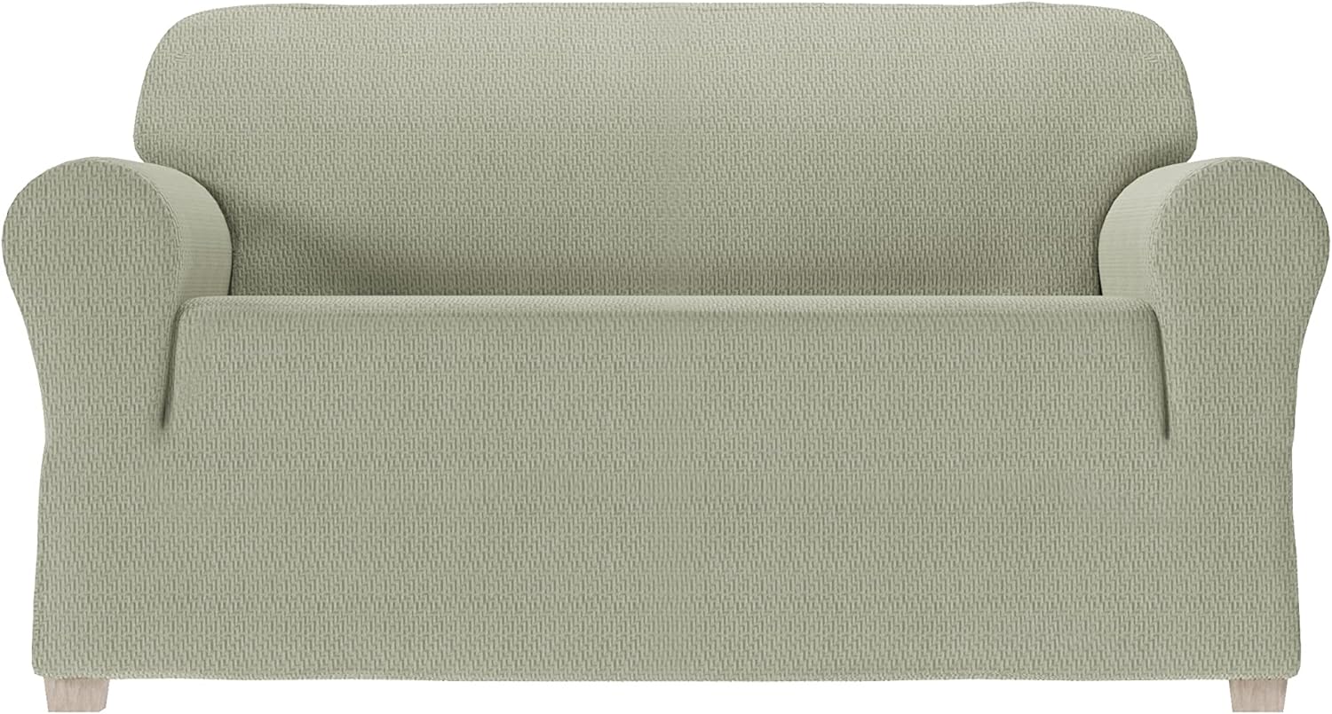 Zenna Home, Khaki Simply Fit 1-Piece Steps Stretch Loveseat Slipcover