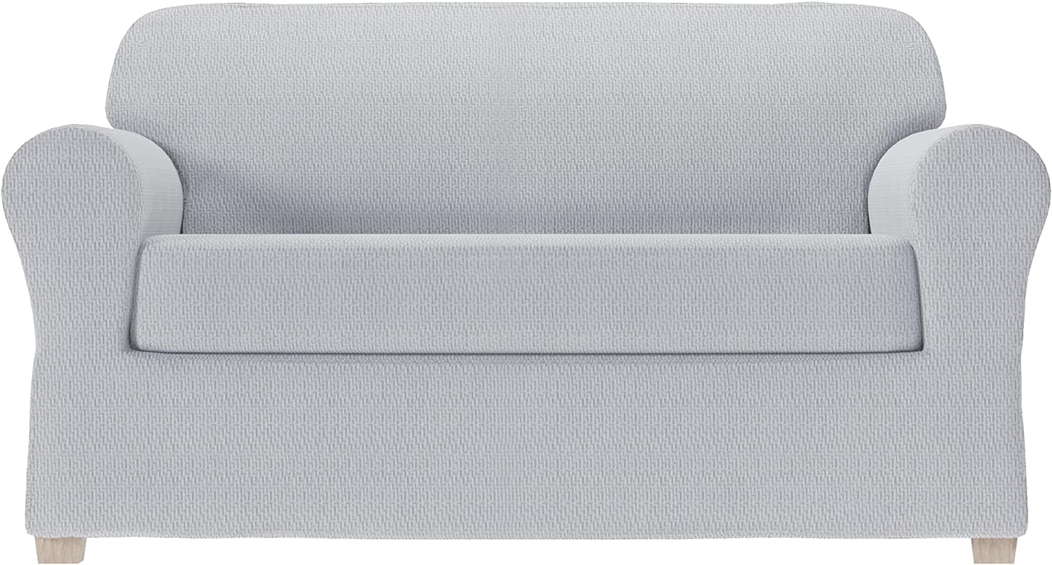 Zenna Home, Silver Simply Fit Steps Stretch Slipcover, 2-Piece Loveseat