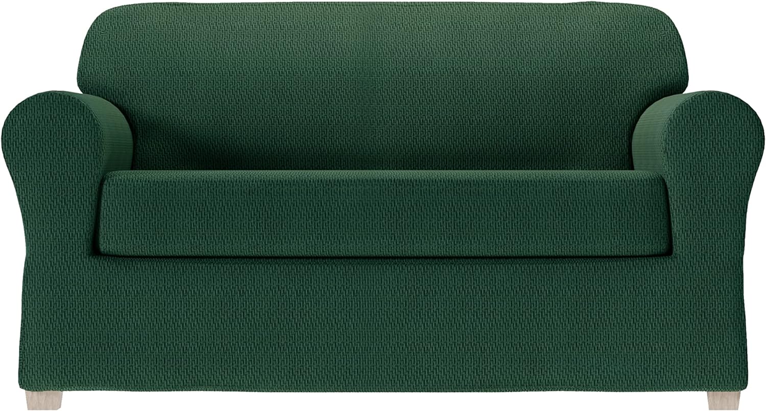 Zenna Home, Spruce Simply Fit 2-Piece Steps Stretch Loveseat Slipcover