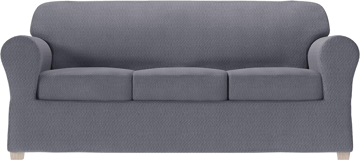 Zenna Home Simply Fit 4-Piece Steps Stretch Sofa Slipcover, Coal