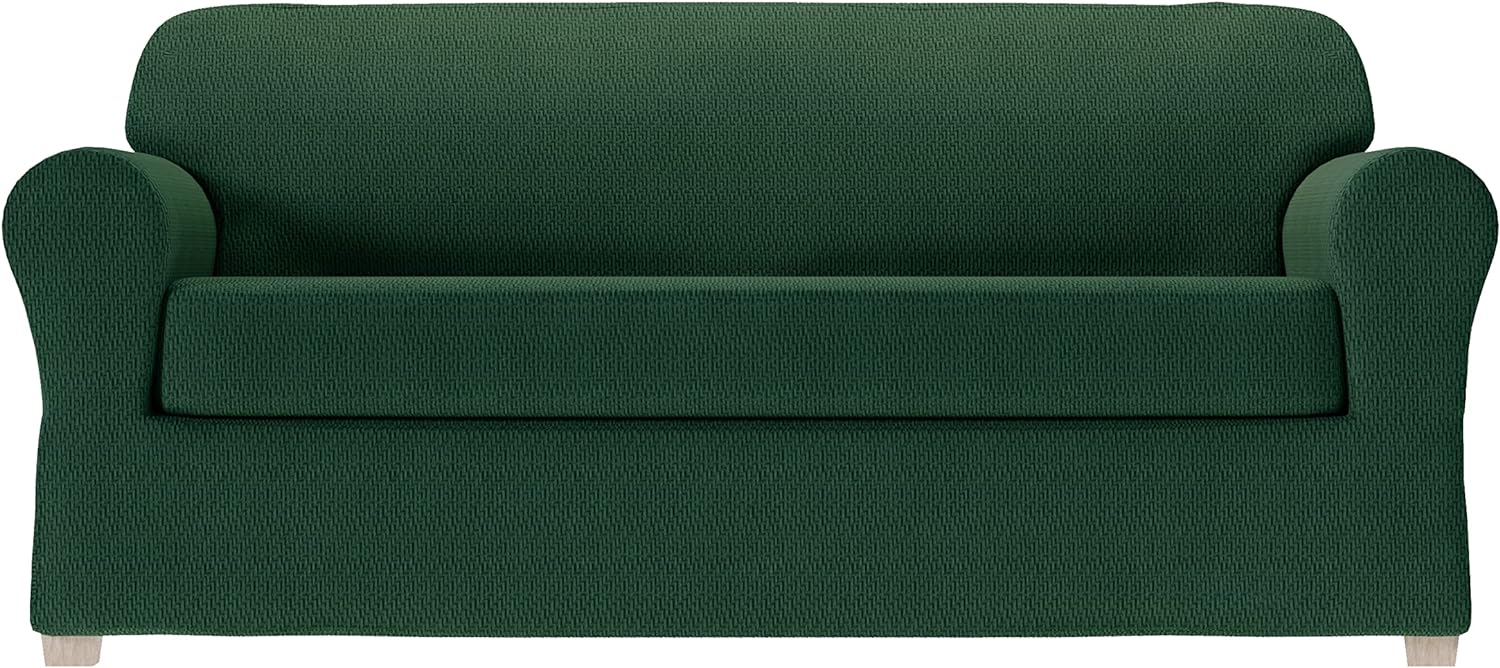 Zenna Home Simply Fit 2-Piece Steps Stretch Sofa Slipcover, Spruce Green