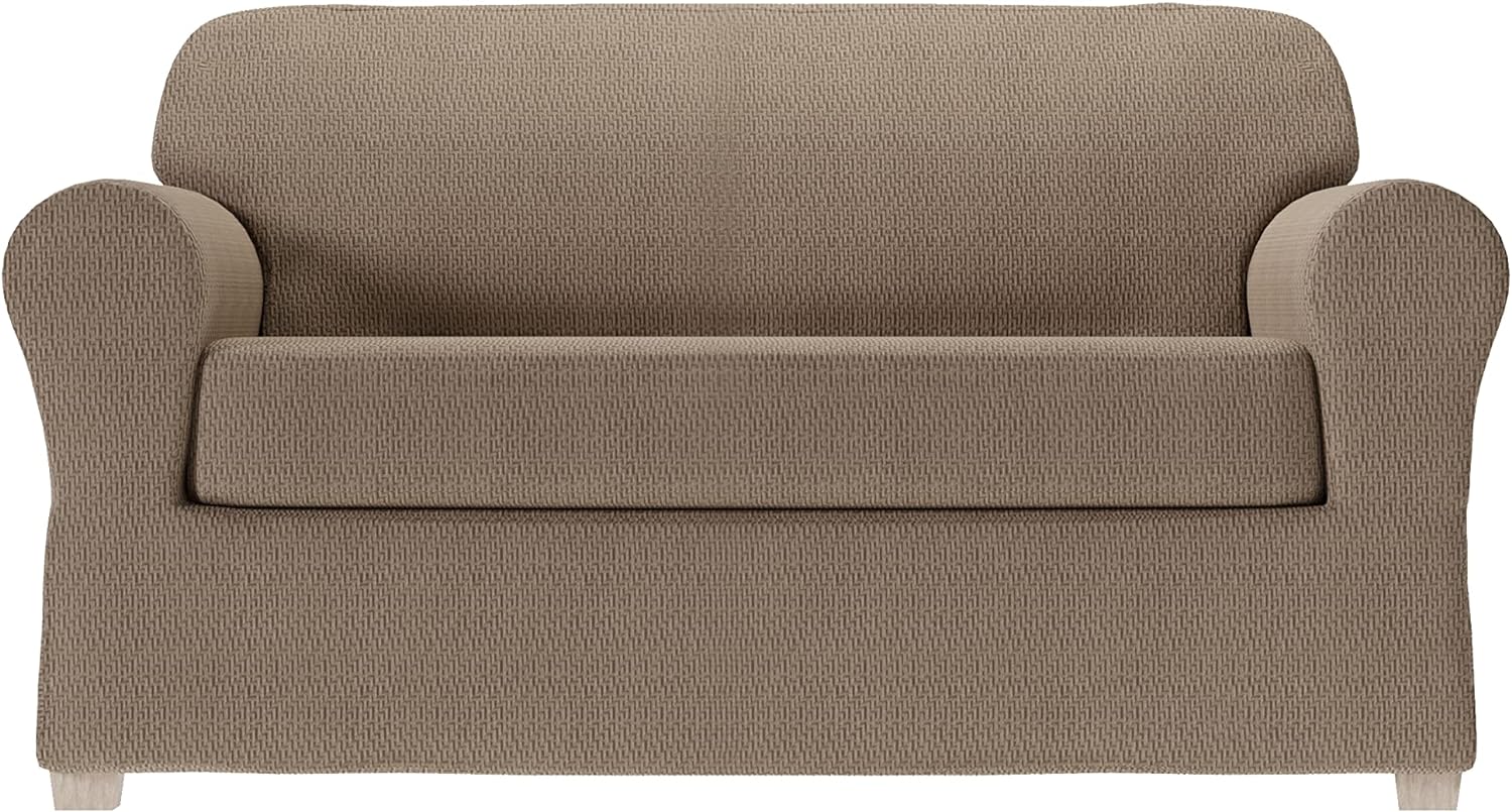 Zenna Home Simply Fit 2-Piece Steps Stretch Loveseat Slipcover, Mocha