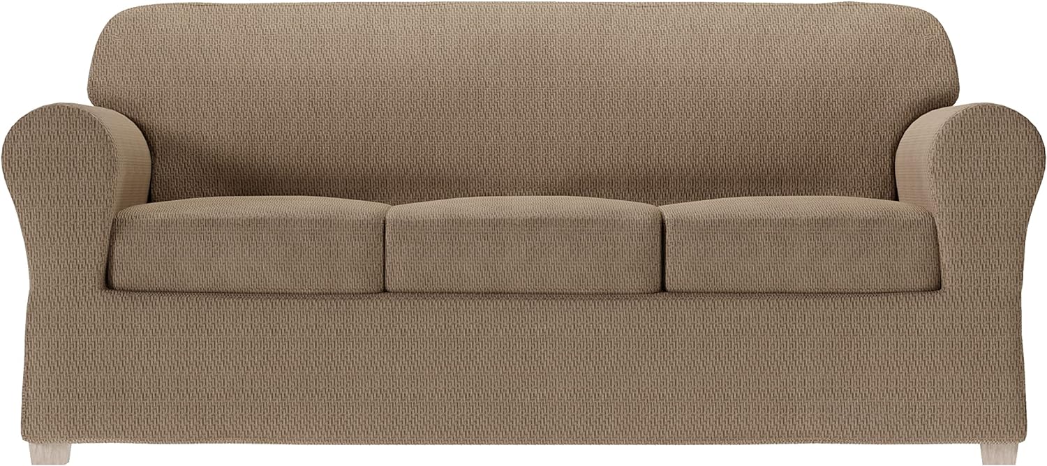 Zenna Home Simply Fit 4-Piece Steps Stretch Sofa Slipcover, Mocha