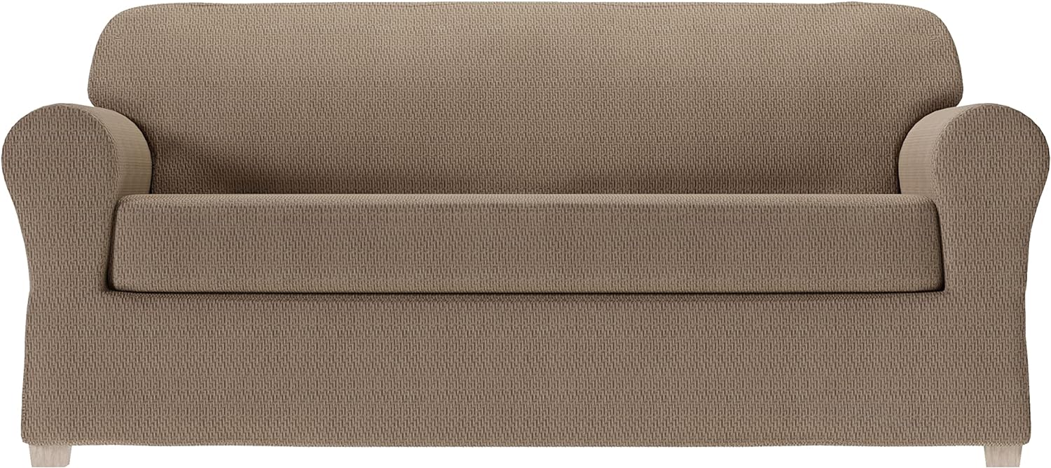 Zenna Home Simply Fit 2-Piece Steps Stretch Sofa Slipcover, Mocha