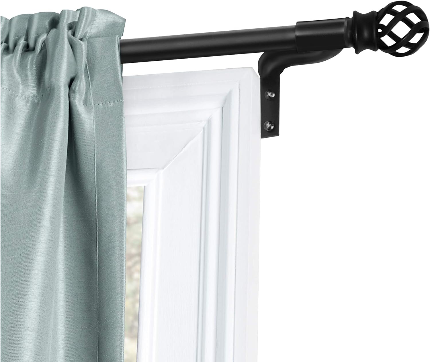 Zenna Home Easy Install Caf Window Curtain Rod No Measuring Needed, 18-48, with Decorative Cage Finials, Black, 48 inches