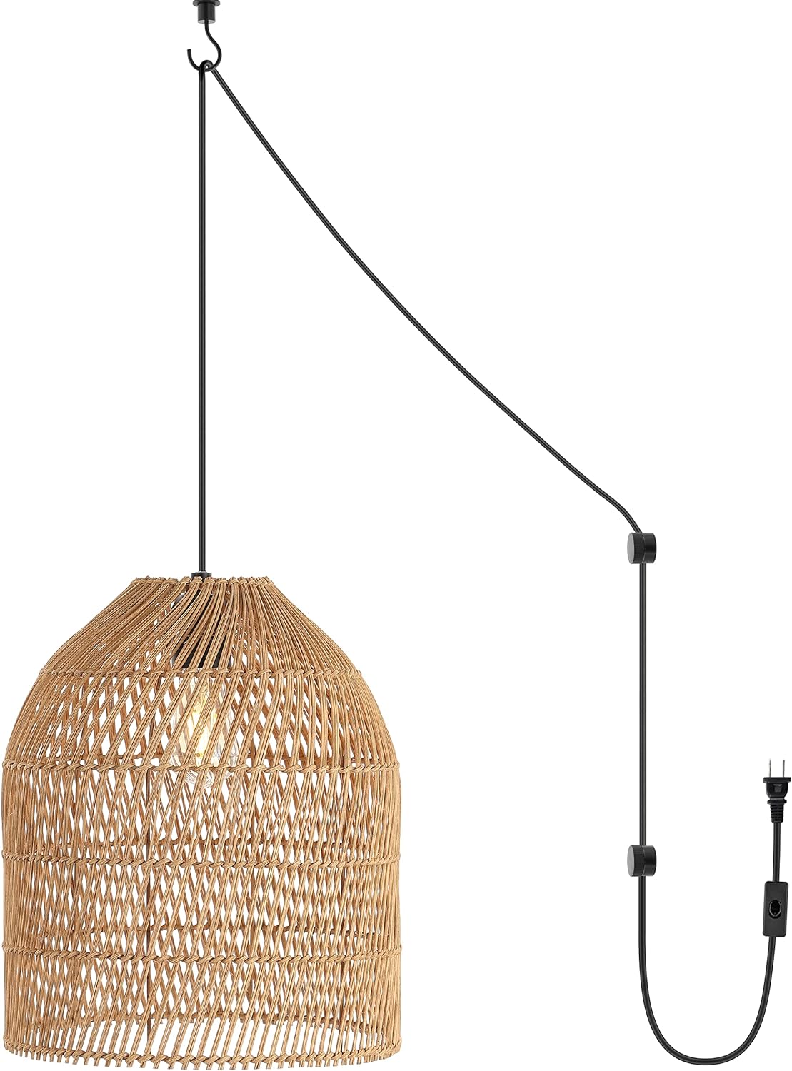 JONATHAN Y JYL1401A Koda 13 1-Light Farmhouse Coastal Bohemian Rattan 180 Cord Plug-in or Hardwired LED Pendant Modern Dining Room Living Room Kitchen Island Foyer Bedroom, Brown