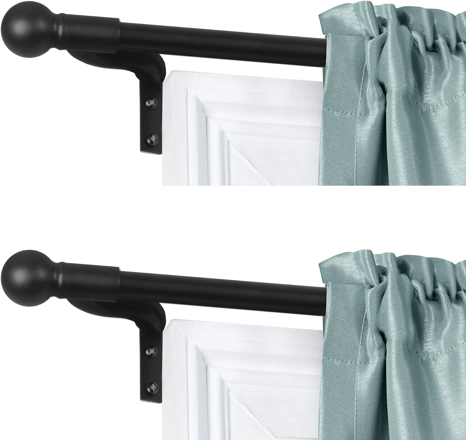 Zenna Home, Black, Smart Measuring Easy Install Adjustable Caf Window 120 in, with Ball Finials, 2-Pack of Rods, 48-120 inches, 2 Count