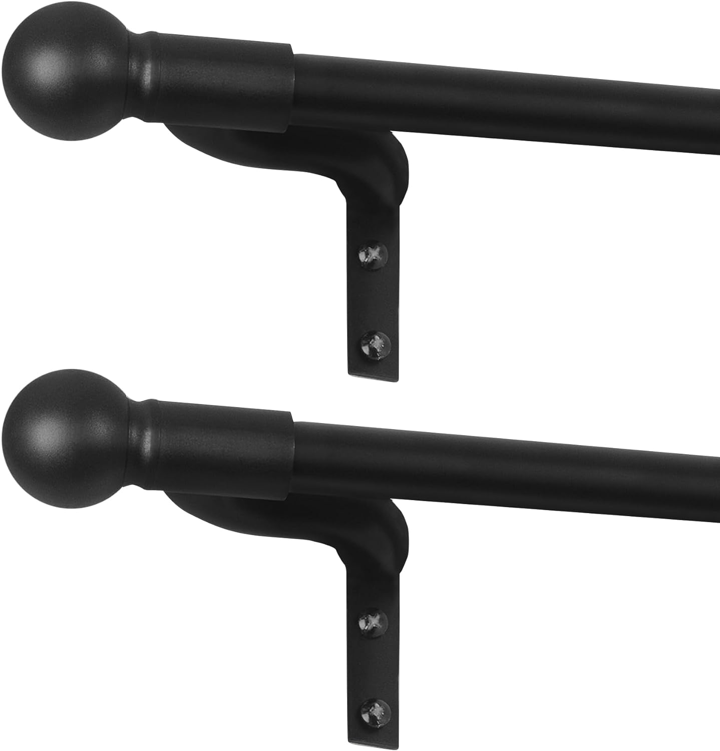 Zenna Home, Black, Smart Measuring Easy Install Adjustable Caf Window 48 in, with Ball Finials, 2-Pack of Rods, 18-48 inches