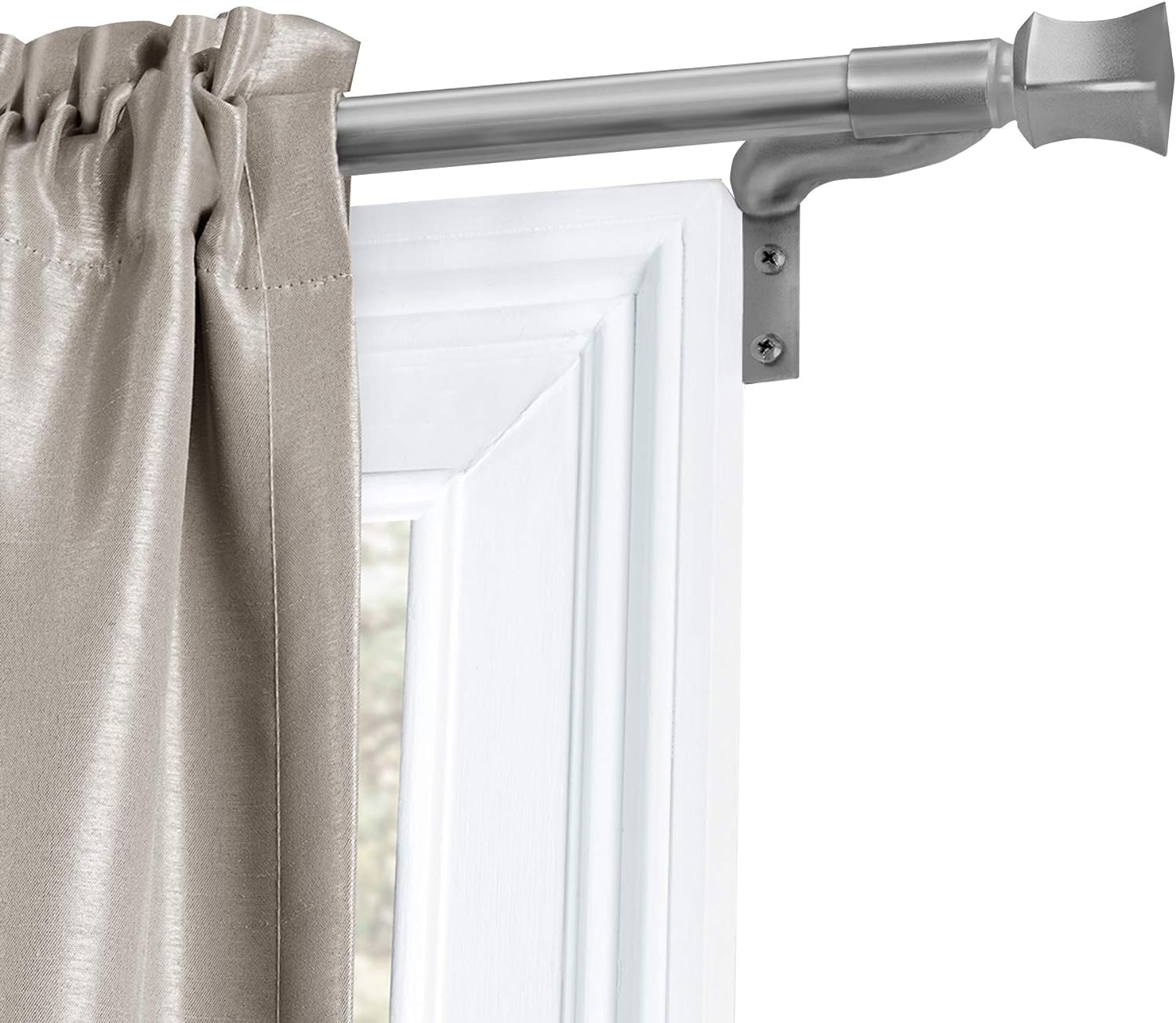 Zenna Home, Brushed Nickel Smart Measuring Easy Install Adjustable Caf Window Rod, 48 in, with Square Finials, 18-48 inches