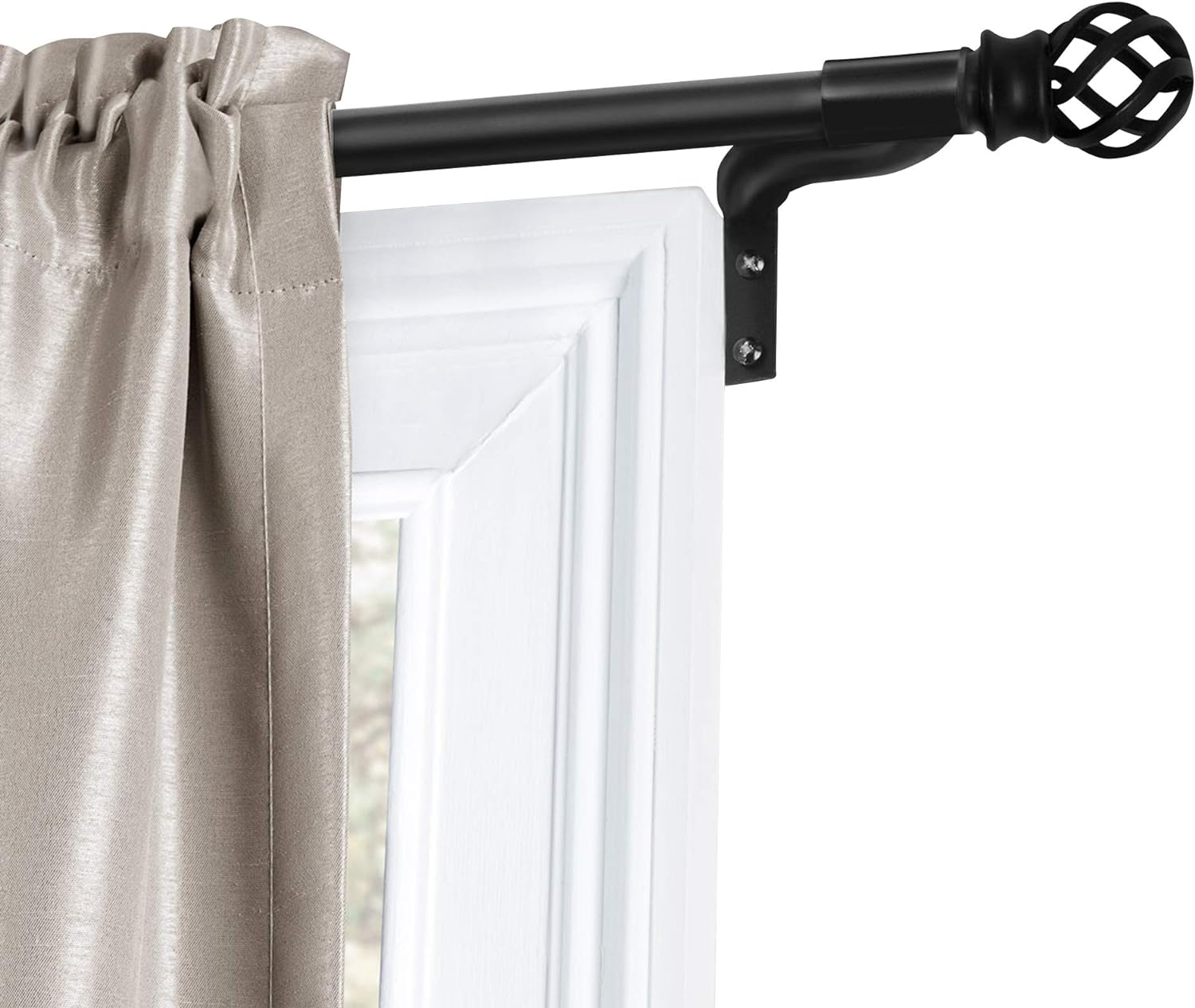 Zenna Home, Black Smart Measuring Easy Install Adjustable Caf Window Rod, 48 to 120 in, with Cage Finials, 120 inches