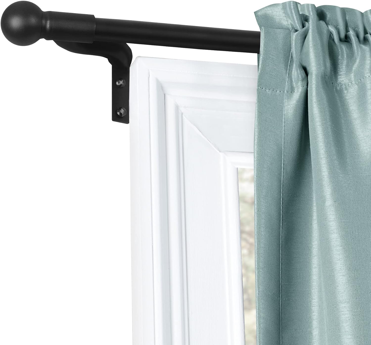 Maytex Easy Install Caf Window Curtain Rod, No Measuring Needed, 18 - 48, with Decorative Round Finials, Black