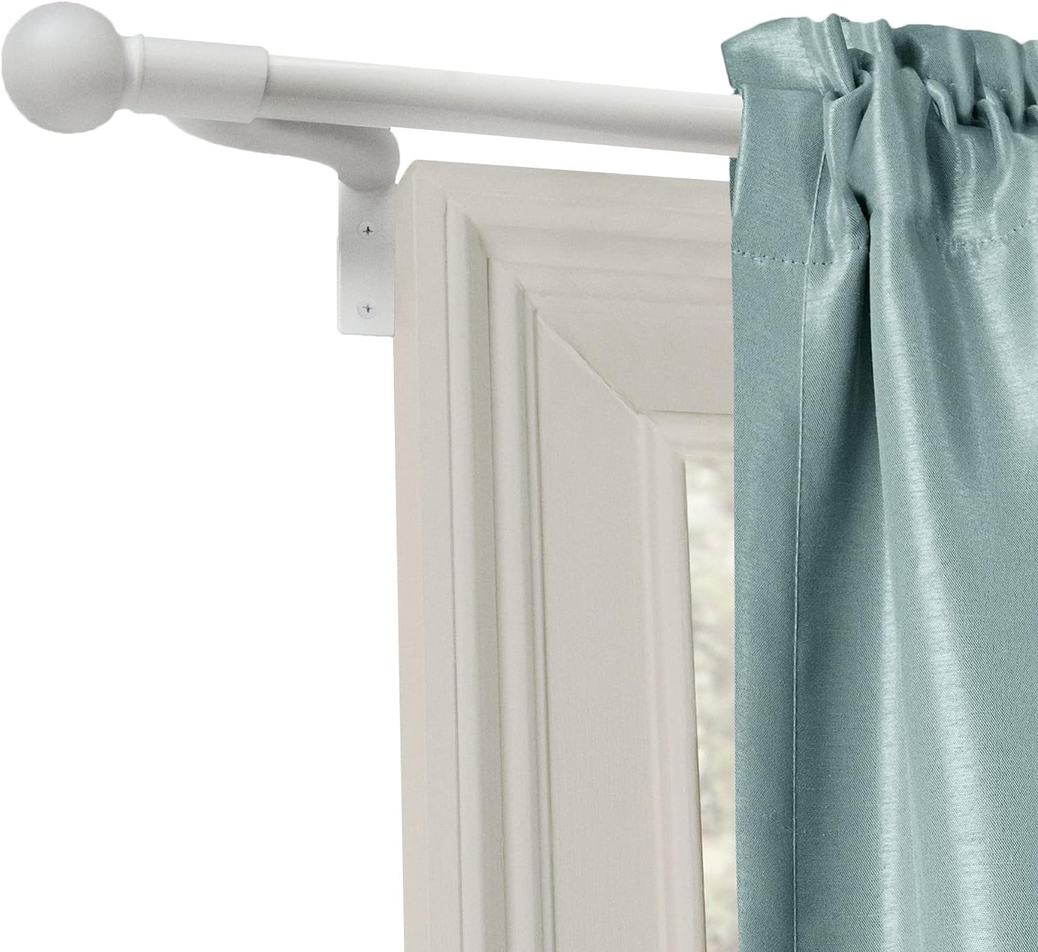 MAYTEX Easy Install Caf Window Curtain Rod No Measuring Needed, 18-48, with Decorative Round Finials, 48 Inches, White