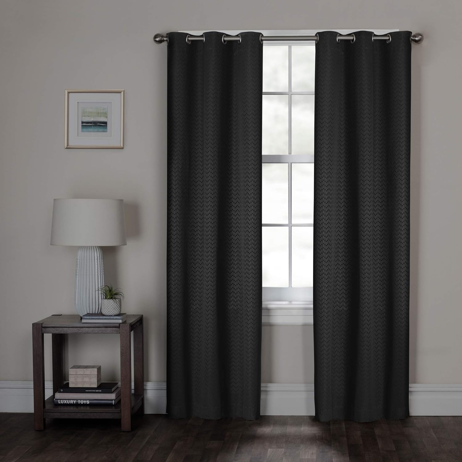 Zenna Home Blackout Window Curtain, Larson Room Darkening, Easy Hang Grommet Top (1 Panel), 40 Inches x 84 Inches, Black