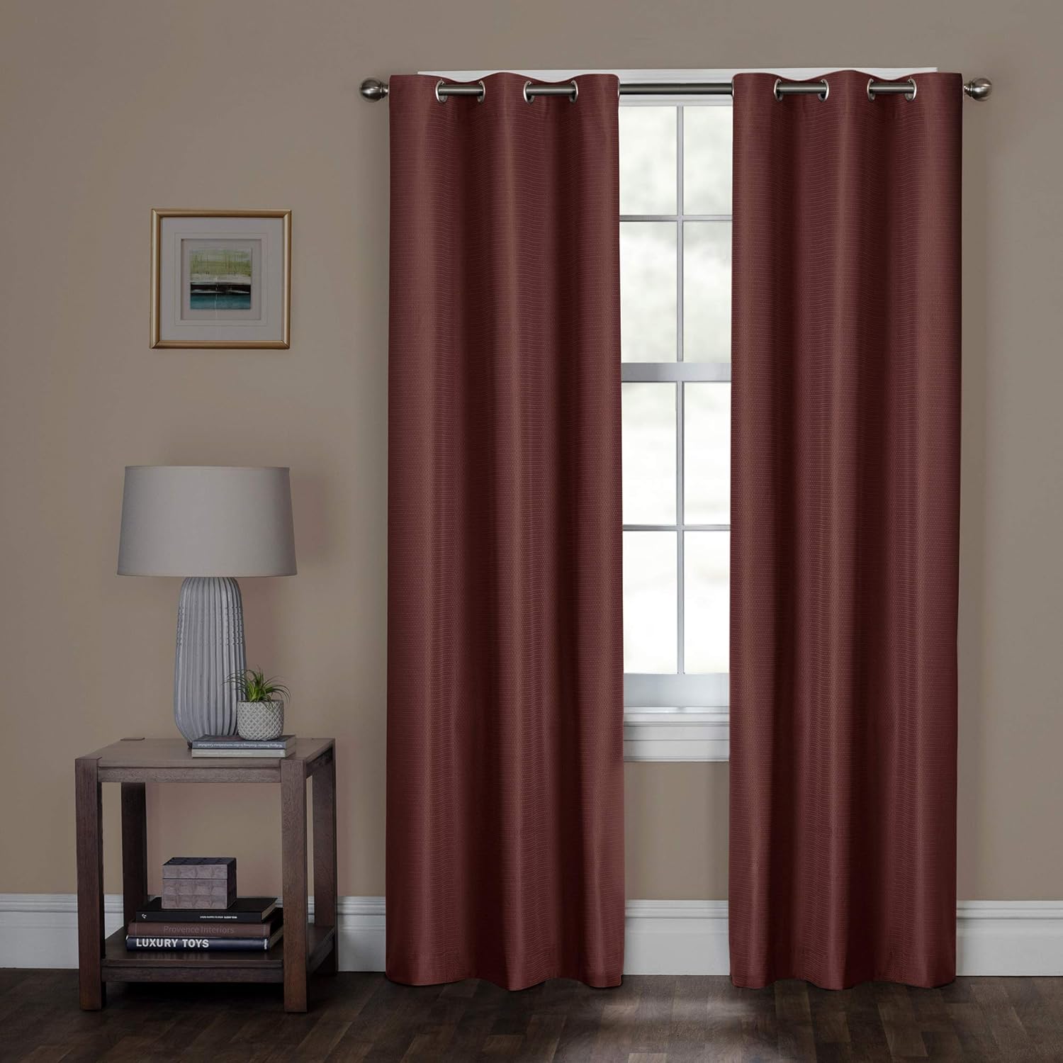 Zenna Home Easy to Install Window Curtain, Simon, with Grommet Top (1 Panel), 40 inches x 84 inches, Medium Burgundy