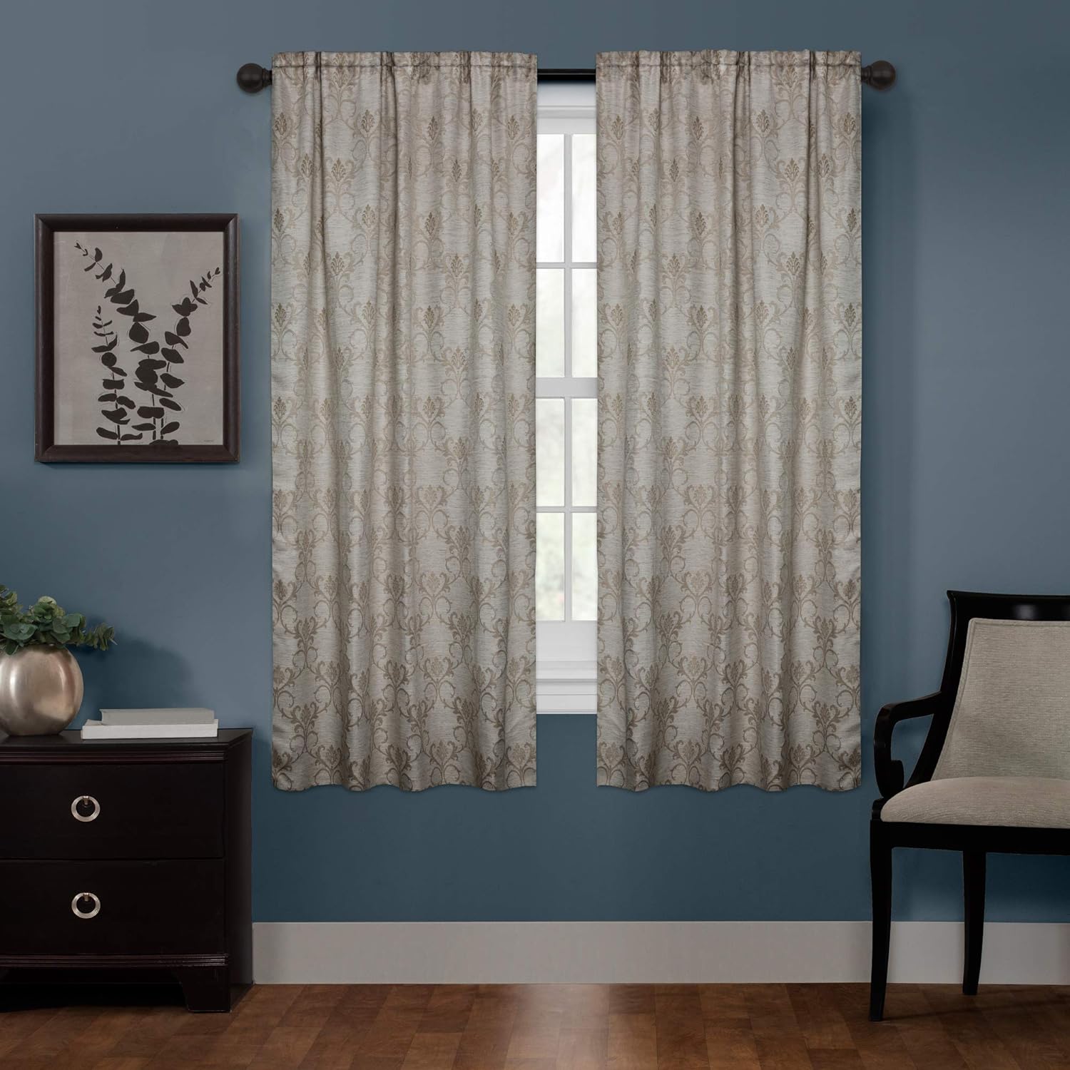 Zenna Home Smart Curtains 100% Blackout Window Curtain, Damask Ultimate Light Blocker (1 Panel), 40 Inches x 63 Inches, Tan