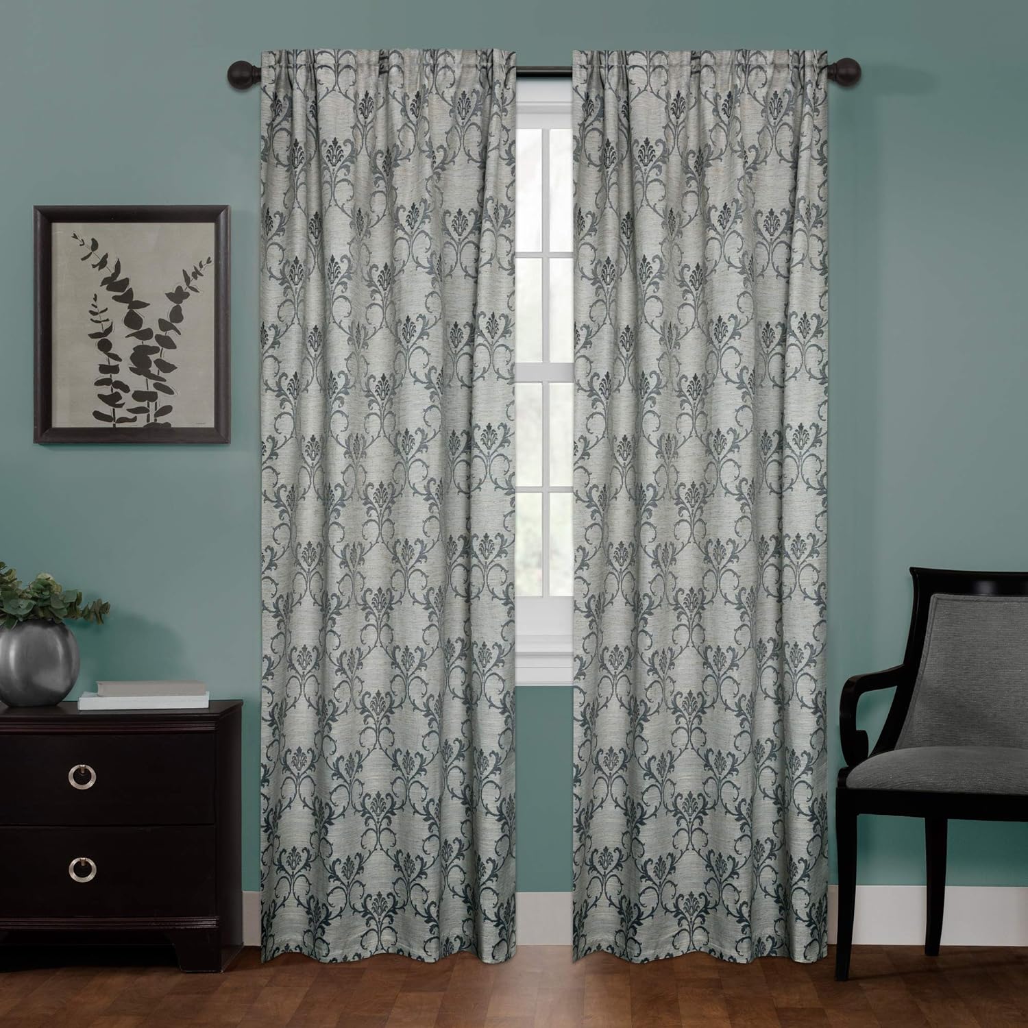 Zenna Home Smart Curtains 100% Blackout Window Curtain, Damask Ultimate Light Blocker (1 Panel), 40 Inches x 84 Inches, Charcoal