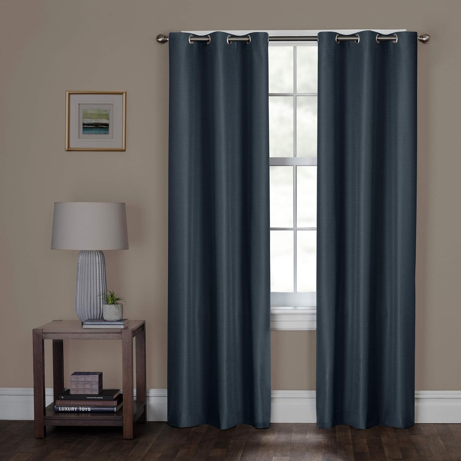 Zenna Home Easy to Install Window Curtain, Simon, with Grommet Top (1 Panel), 40 inches x 84 inches, Navy