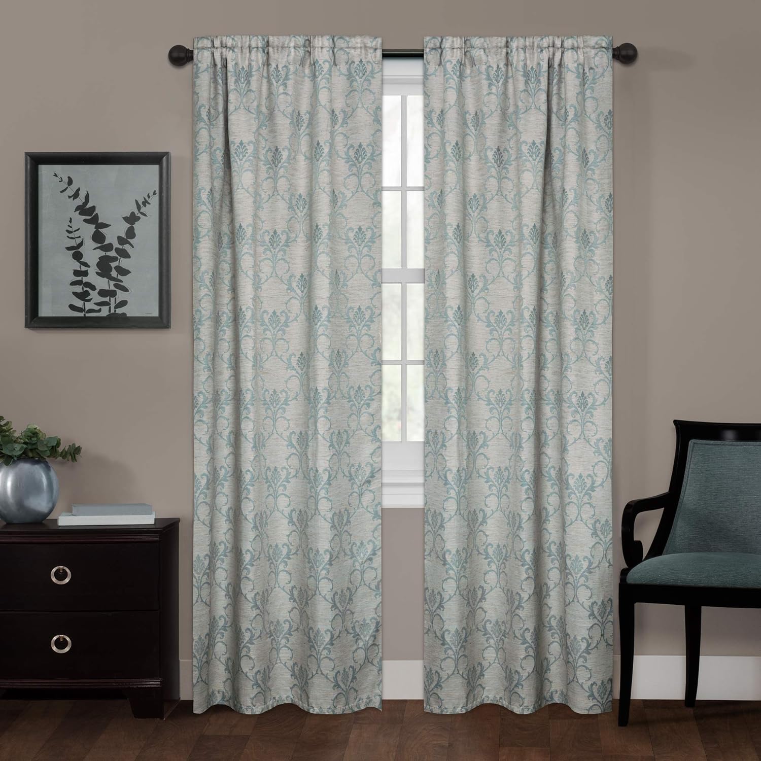 Zenna Home Smart Curtains 100% Blackout Window Curtain, Damask Ultimate Light Blocker (1 Panel), 40 Inches x 84 Inches, Blue