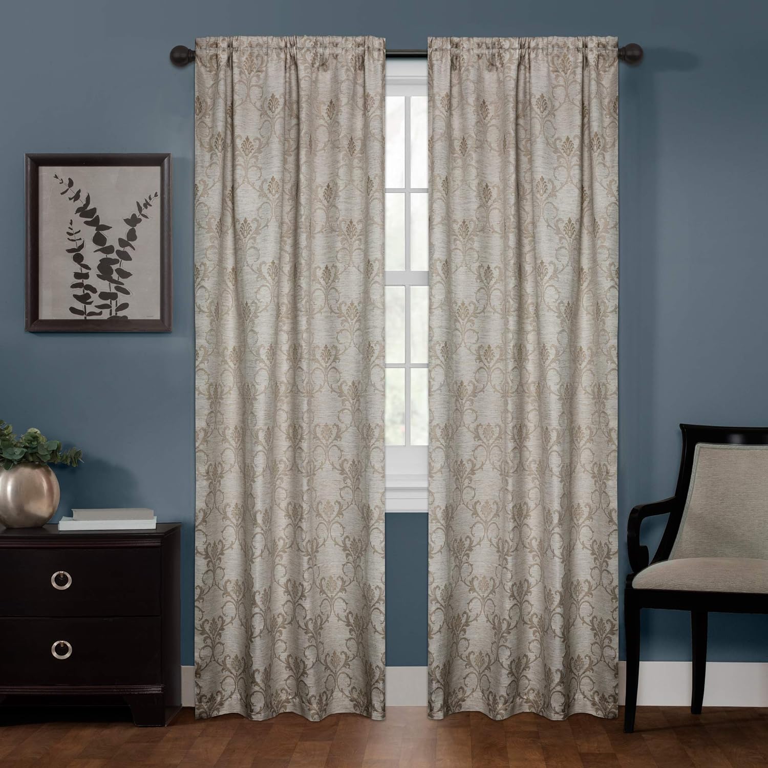 Zenna Home Smart Curtains 100% Blackout Window Curtain, Damask Ultimate Light Blocker (1 Panel), 40 Inches x 84 Inches, Tan