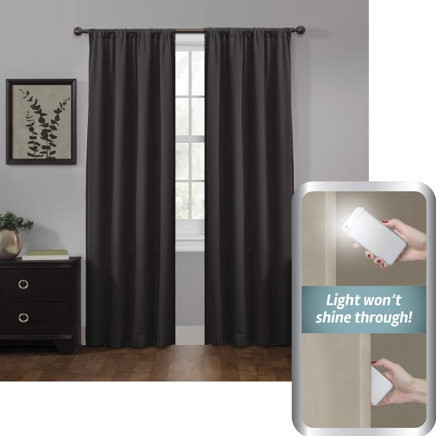 Zenna Home 100% Blackout Window Curtain, Jamie Room Darkening (1 Panel), 50 inches x 84 inches, Black