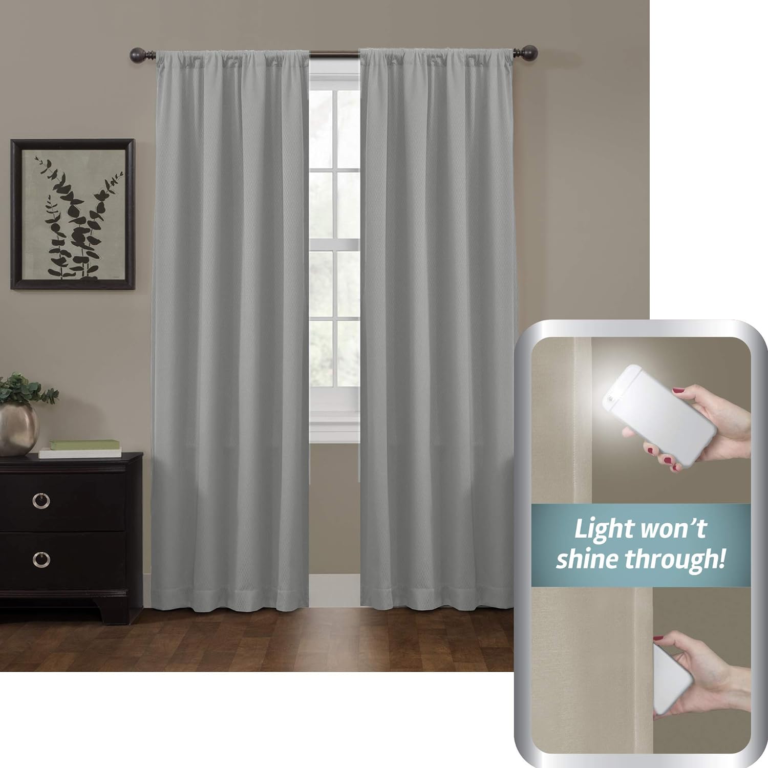 Zenna Home 100% Blackout Window Curtain, Jamie Room Darkening (1 Panel), 50 inches x 84 inches, Light Grey