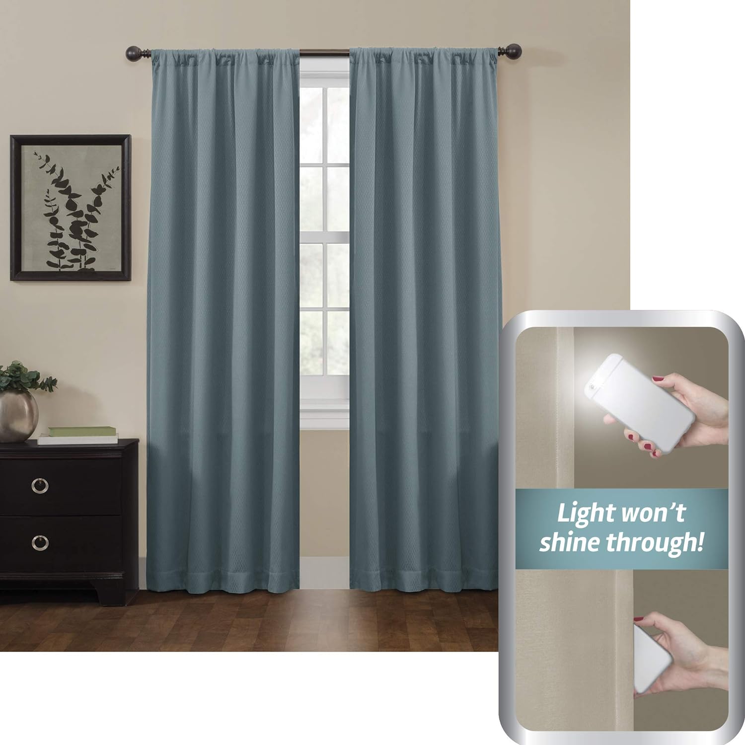 Zenna Home 100% Blackout Window Curtain, Jamie Room Darkening (1 Panel), 50 inches x 84 inches, Teal