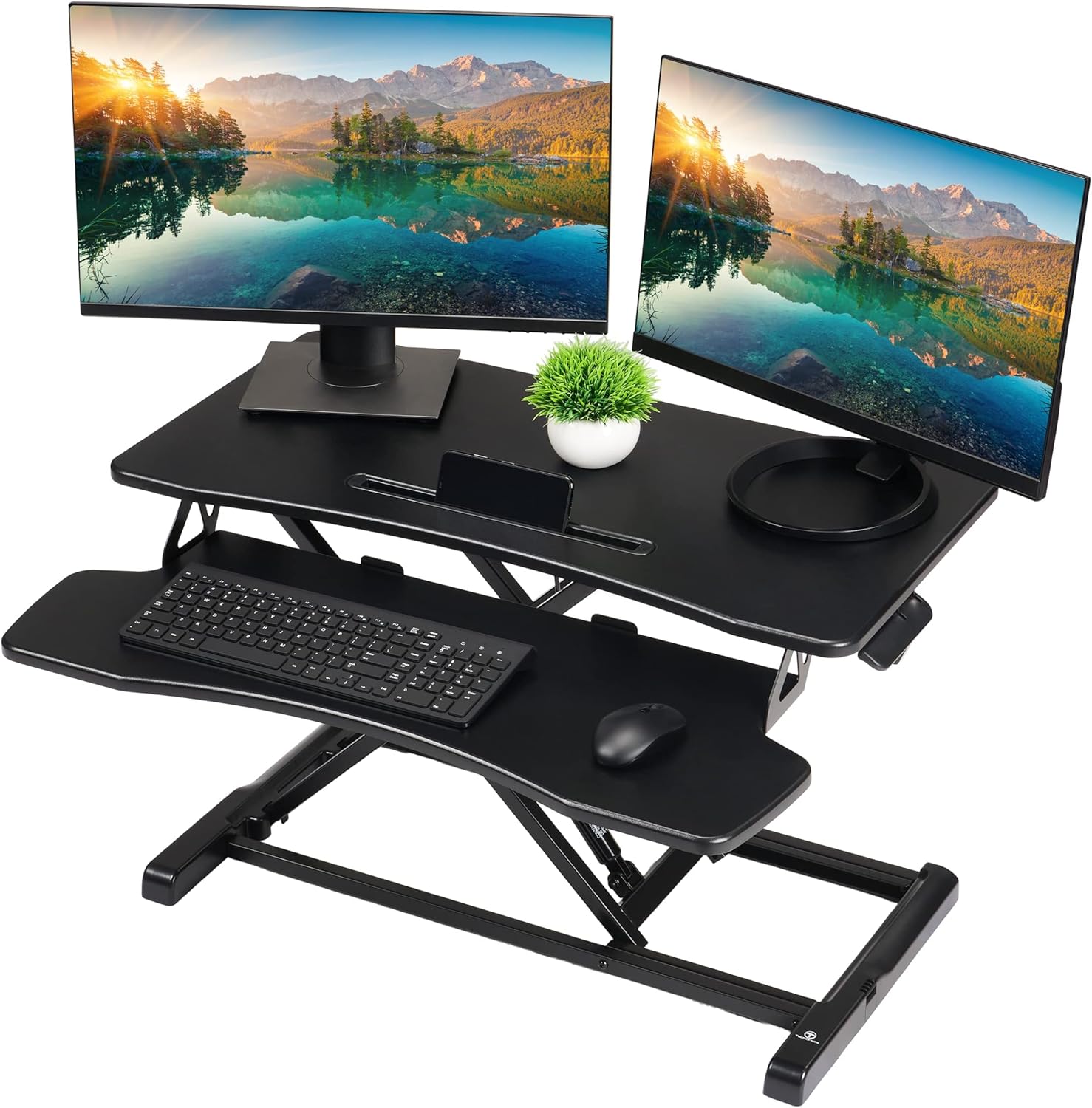 TechOrbits Standing Desk Converter-32-inch Height Adjustable, MDF Wood, Sit Riser-Black, 32