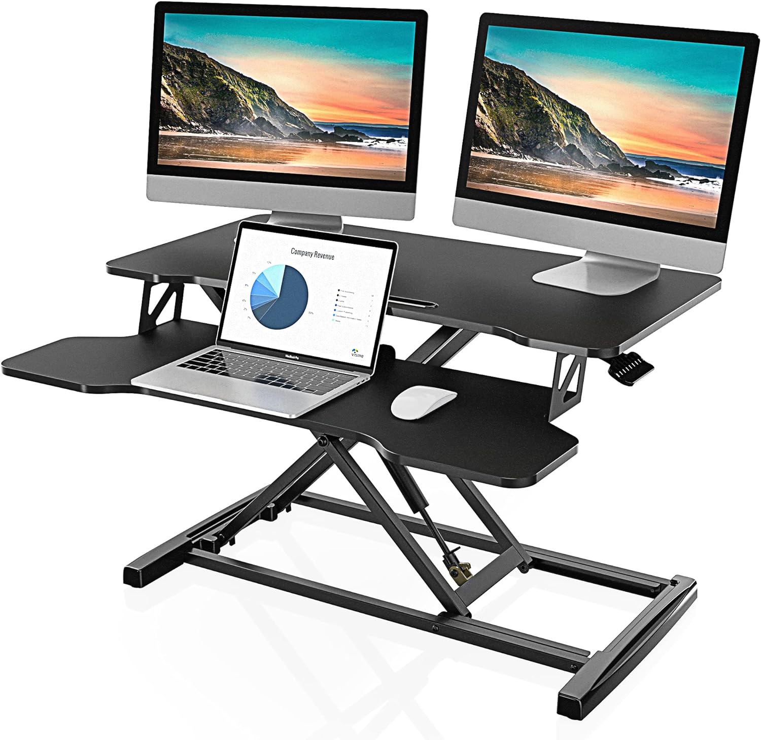 FITUEYES Height Adjustable Standing Desk 32 Wide Sit to Stand Converter Stand Up Desk Tabletop Workstation for Dual Monitor Riser FSD308001WB