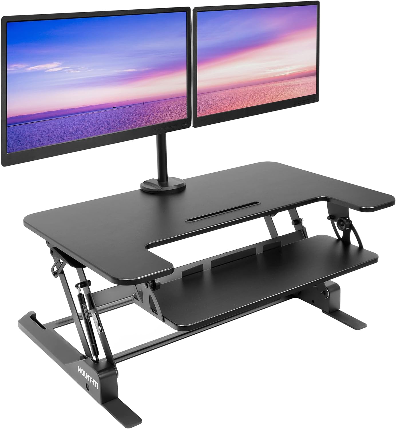 Mount-It! Standing Desk Converter with Bonus Dual Monitor Mount Included - Height Adjustable Stand Up Desk - Wide 36 Inch Sit Stand Workstation with Gas Spring Lift Black (MI-7934)