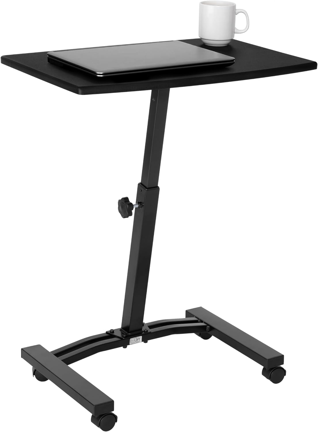 Seville Classics Airlift Height Adjustable Mobile Rolling Laptop Cart Computer Workstation Desk Table for Home, Office, Classroom, Hospital, w/Wheels, Flat (24) (New Model), Black