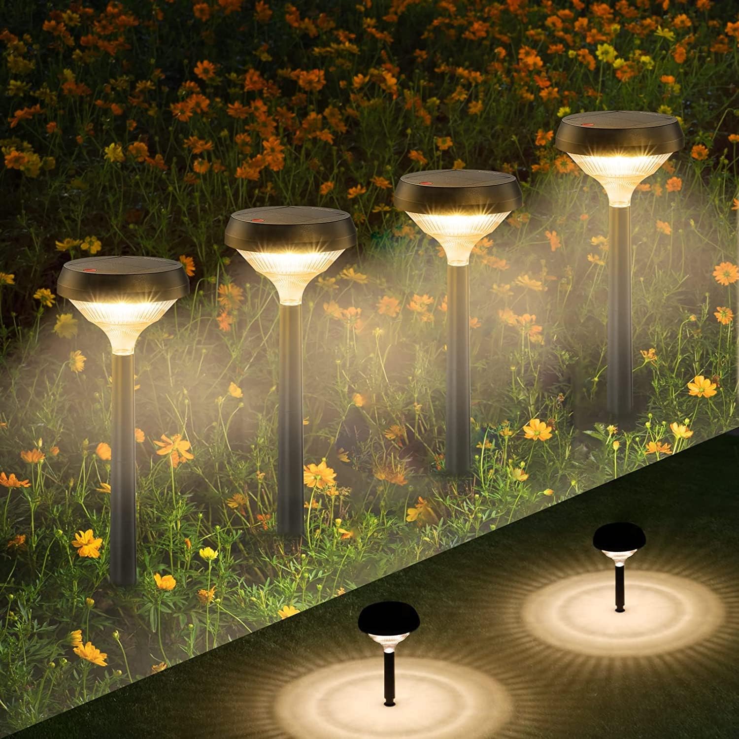 Linkind Solar Pathway Lights 8 Pack, Solar Lights Outdoor, Warm White Solar Path Lights Waterproof, Solar Lights for Walkway Yard Driveway Backyard