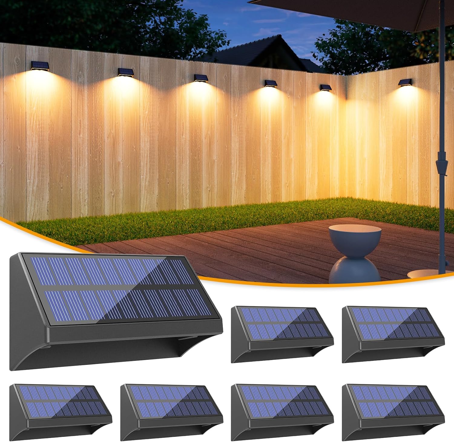 VOLISUN Fence Light Solar Powered 6 Pack, Warm White & Cool White, Solar Fence Light Outdoor Waterproof IP65, LED Outdoor Fence Solar Lights, Solar Deck Light Decor for Backyard Fence Post Patio Wall