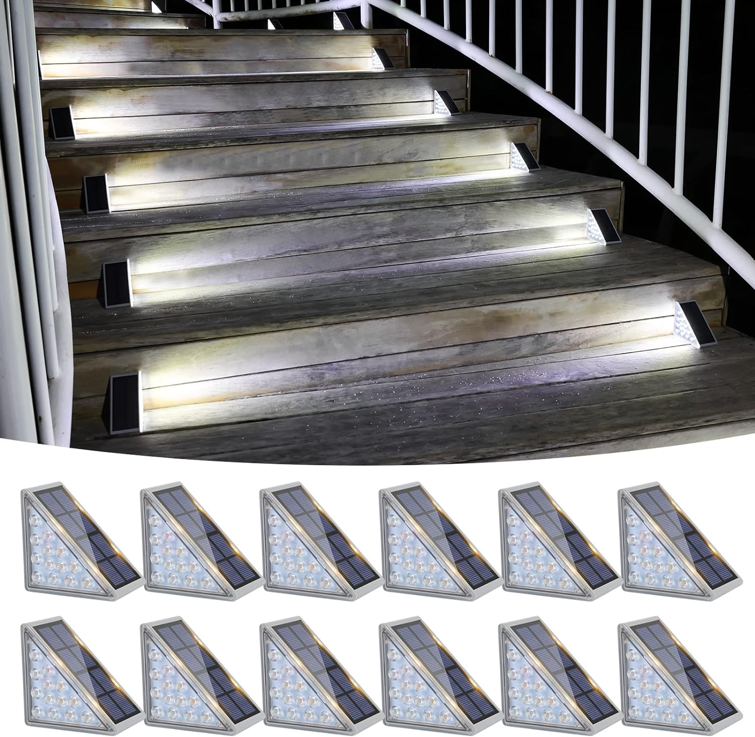 VOLISUN Solar Stair Lights 12 Pack, Solar Step Lights Waterproof IP67, Outdoor Step Light with 13 LEDs, Outdoor Lighting Decor for Yard Stair, Patio, Front Step, Front Porch and Deck(Cool White)