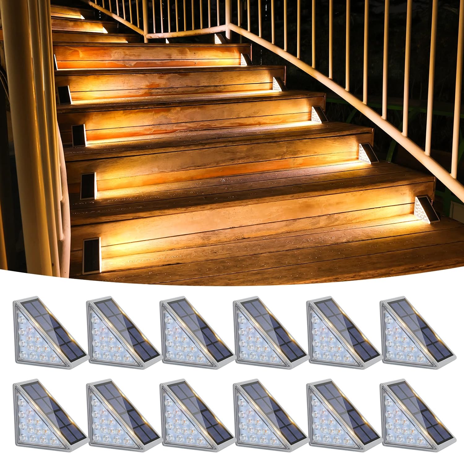 VOLISUN Solar Stair Lights 12 Pack, Waterproof IP67, 80 Lumens, LED Step Lights for Garden Backyard Stair, Staircase, Front Porch and Deck, Christmas Decoration