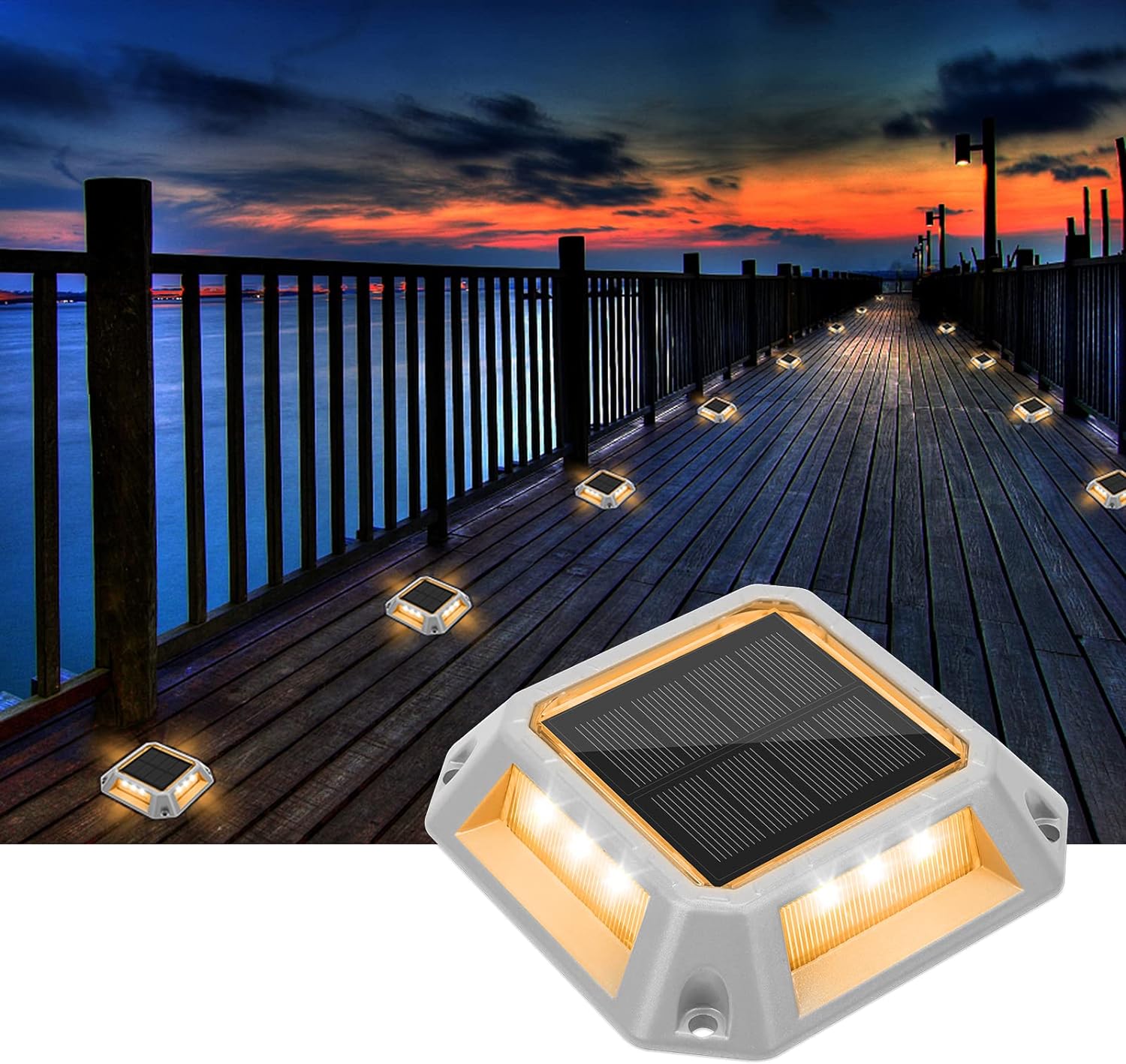 VOLISUN Solar Driveway Lights Dock Deck Light 8-Pack,2 Colors in 1,Wireless Solar Powered 1200mAh Battery,Waterproof Outdoor Warning Step Light for Driveway (2 Colors Lighting,White/Warm White)