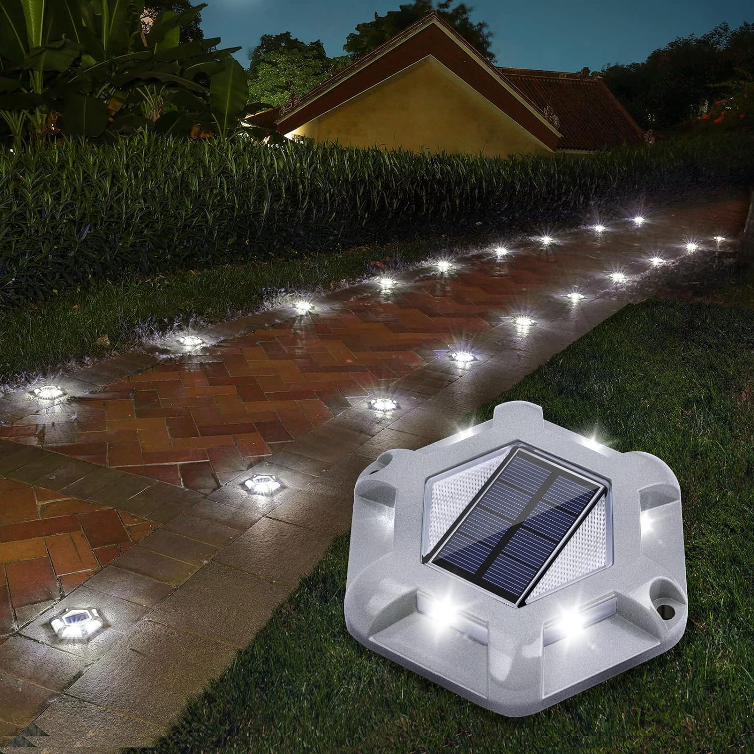 VOLISUN Solar Deck Lights Driveway Dock Lights, 12-Pack Waterproof 600mAh Outdoor LED Aluminum Dock Lighting Warning Step Lights for Driveway Sidewalk Garden Pathway Yard(White)