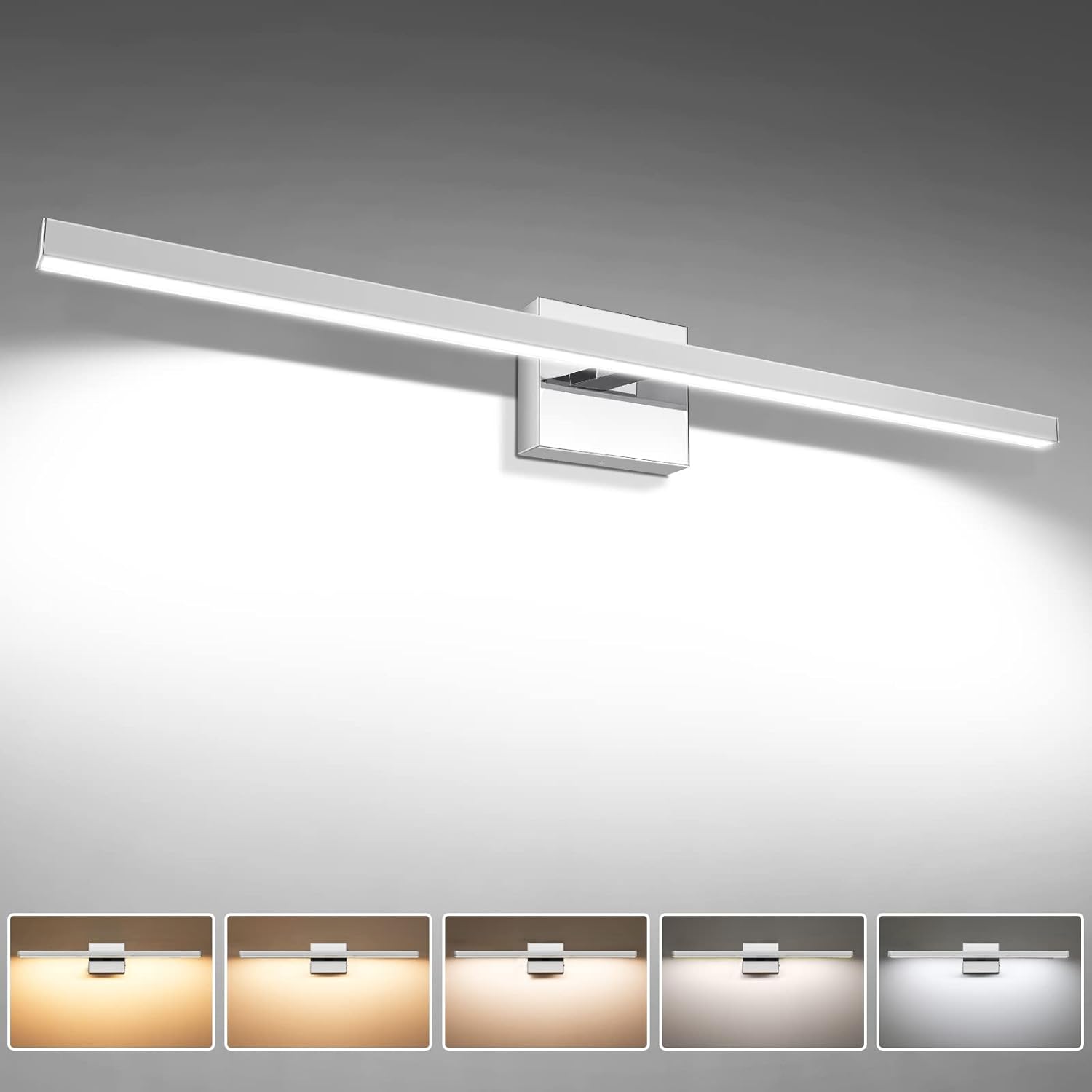 VOLISUN Modern Bathroom Vanity Light 31.5 inch, 18W Dimmable 5CCT Led Bathroom Light Fixture Over Mirror, Chrome Bar Wall Lights for Bathroom Mirror Cabinets Bedroom-ETL Certificated