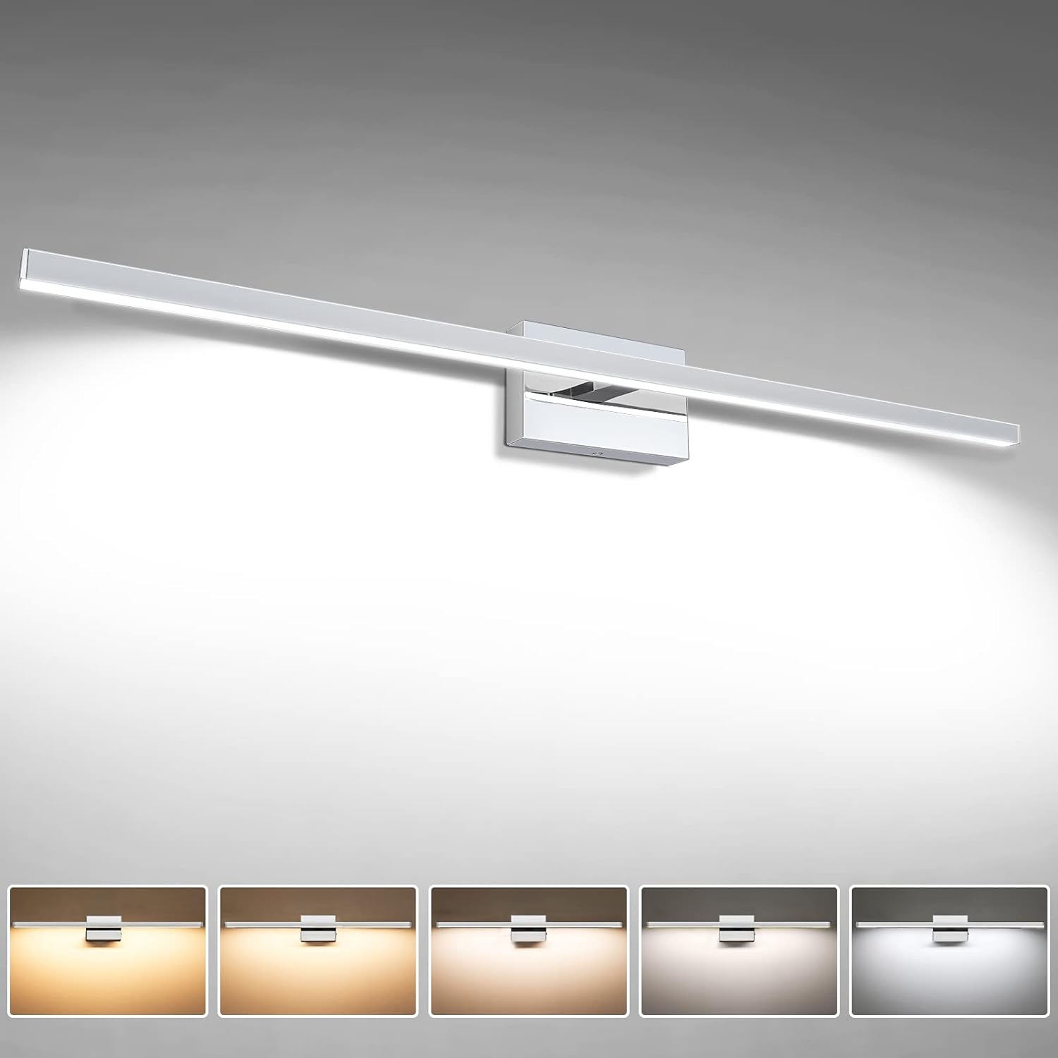 VOLISUN Modern Bathroom Vanity Light 39.4 inch, 24W Dimmable 5CCT Led Bathroom Light Fixture Over Mirror, Chrome Bar Wall Lights for Bathroom Mirror Cabinets Bedroom-ETL Certificated