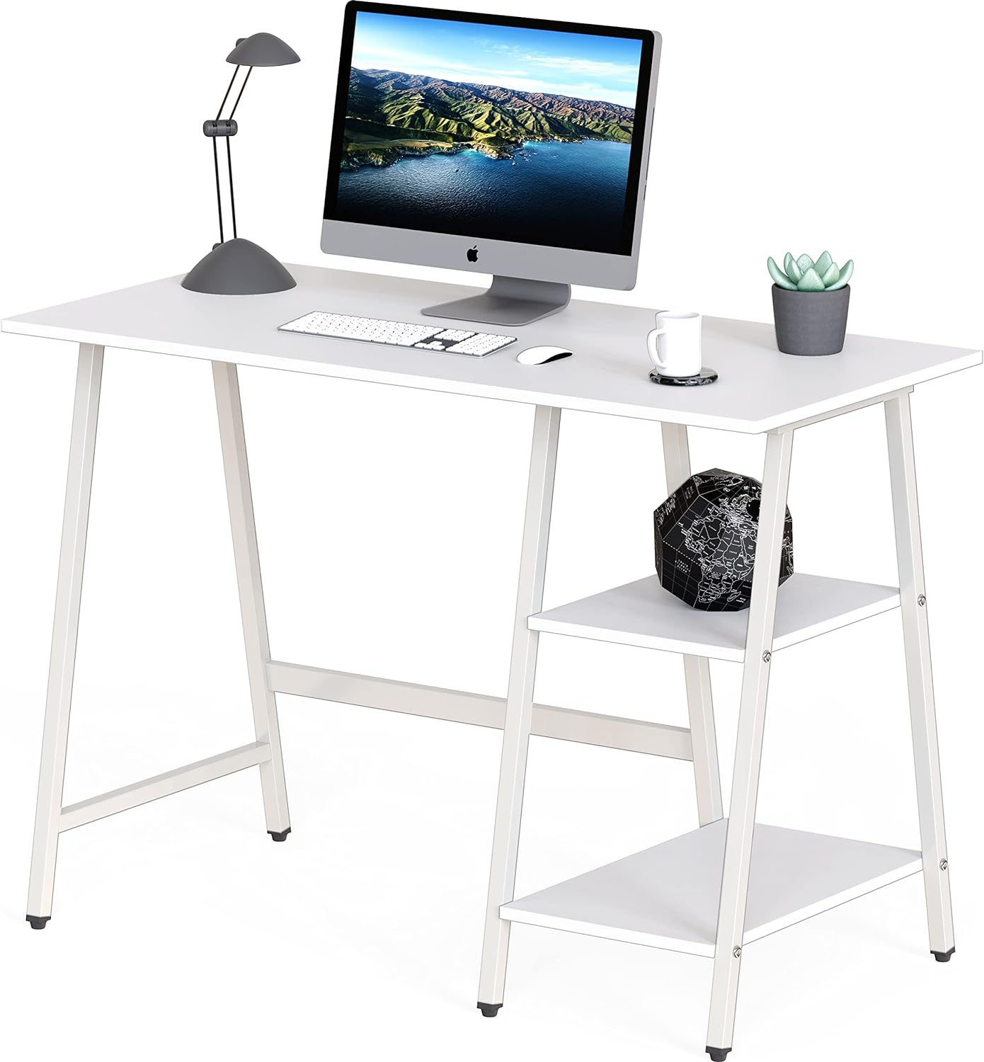 SHW Trestle Home Office Computer Desk, White