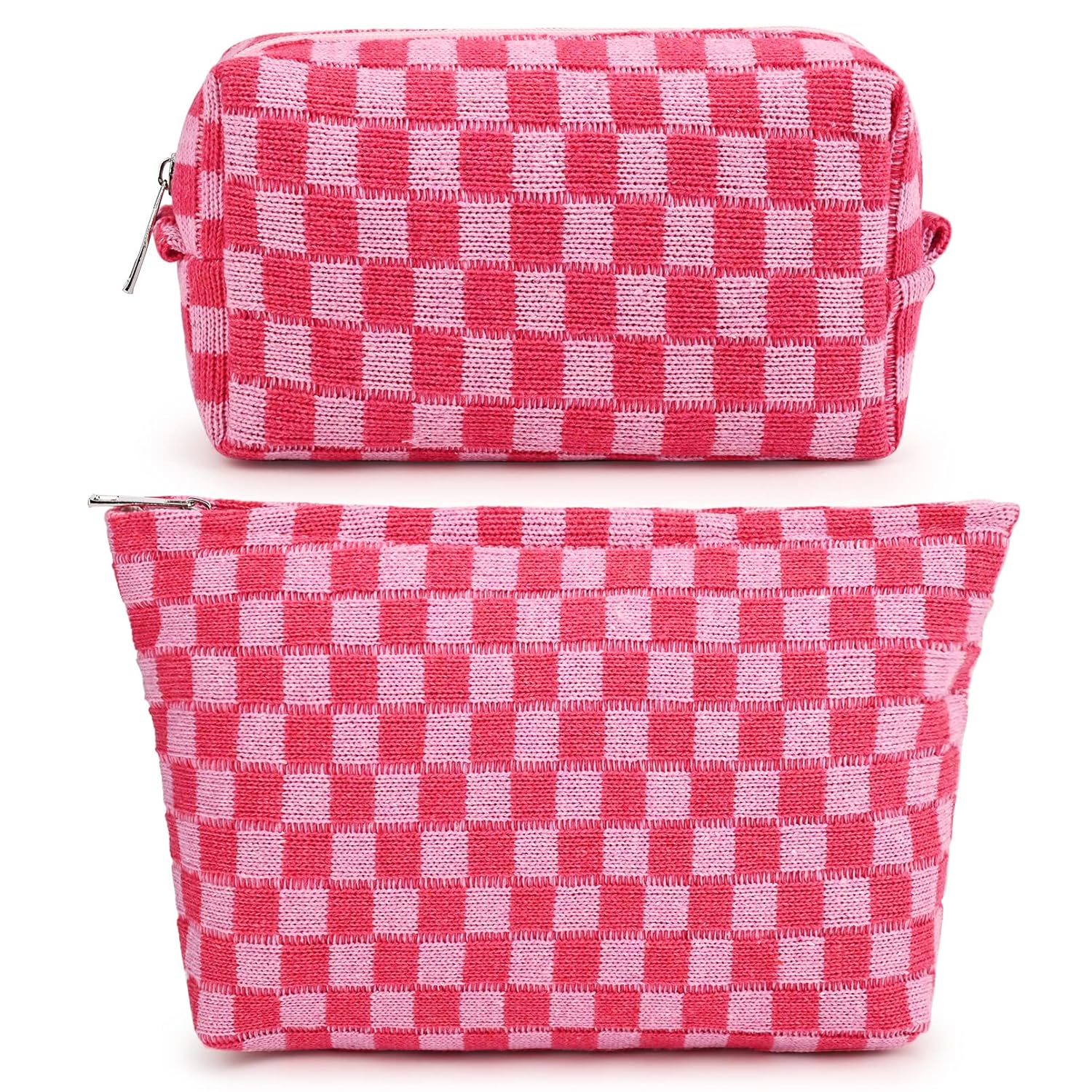 2 Pieces Makeup Bag Large Checkered Cosmetic Bag Pink Capacity Canvas Travel Toiletry Bag Organizer Cute Makeup Brushes Aesthetic Accessories Storage Bag for Women