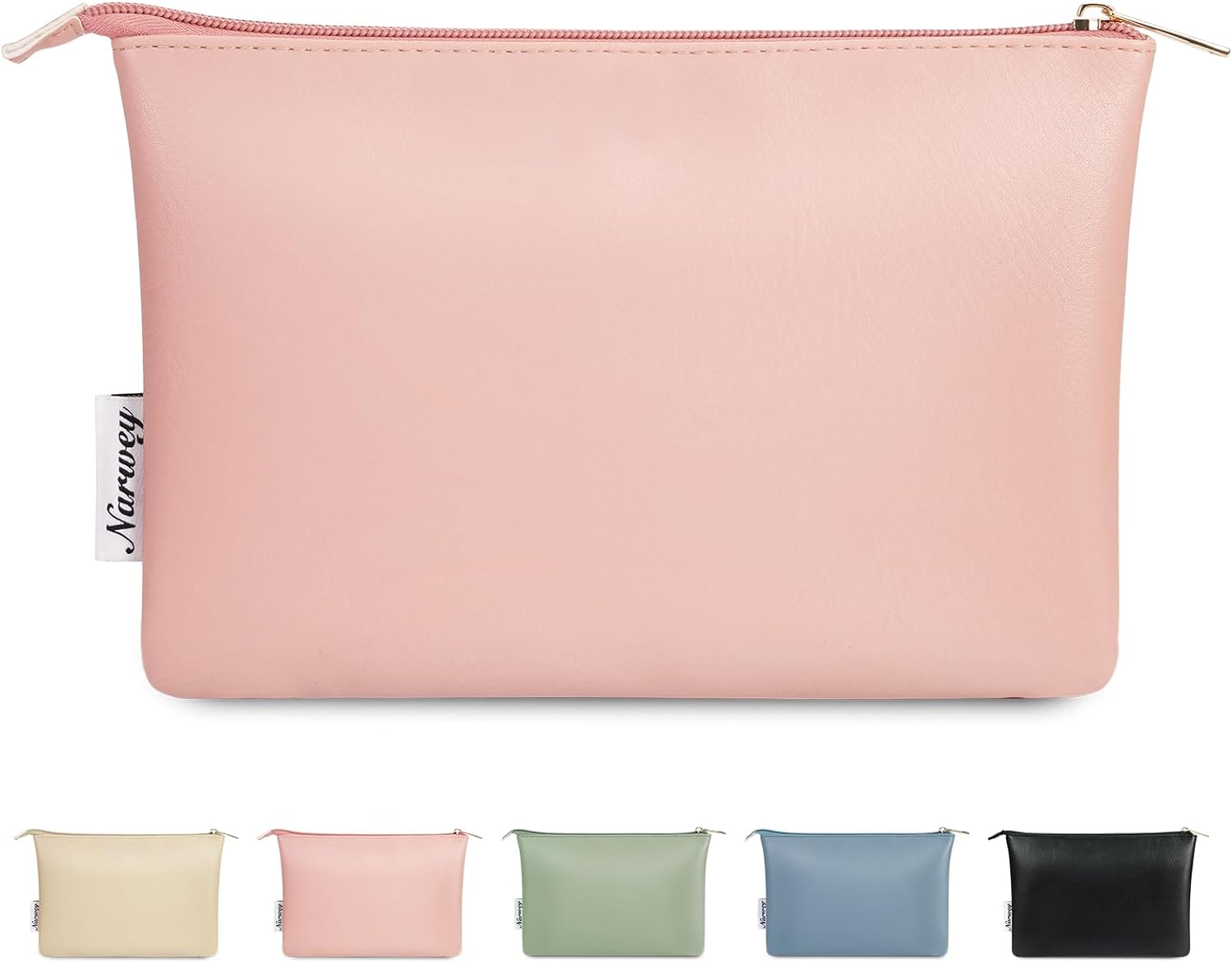 Narwey Small Makeup Bag for Purse Vegan Leather Travel Makeup Pouch Cosmetic Bag Zipper Pouch for Women (Pink)