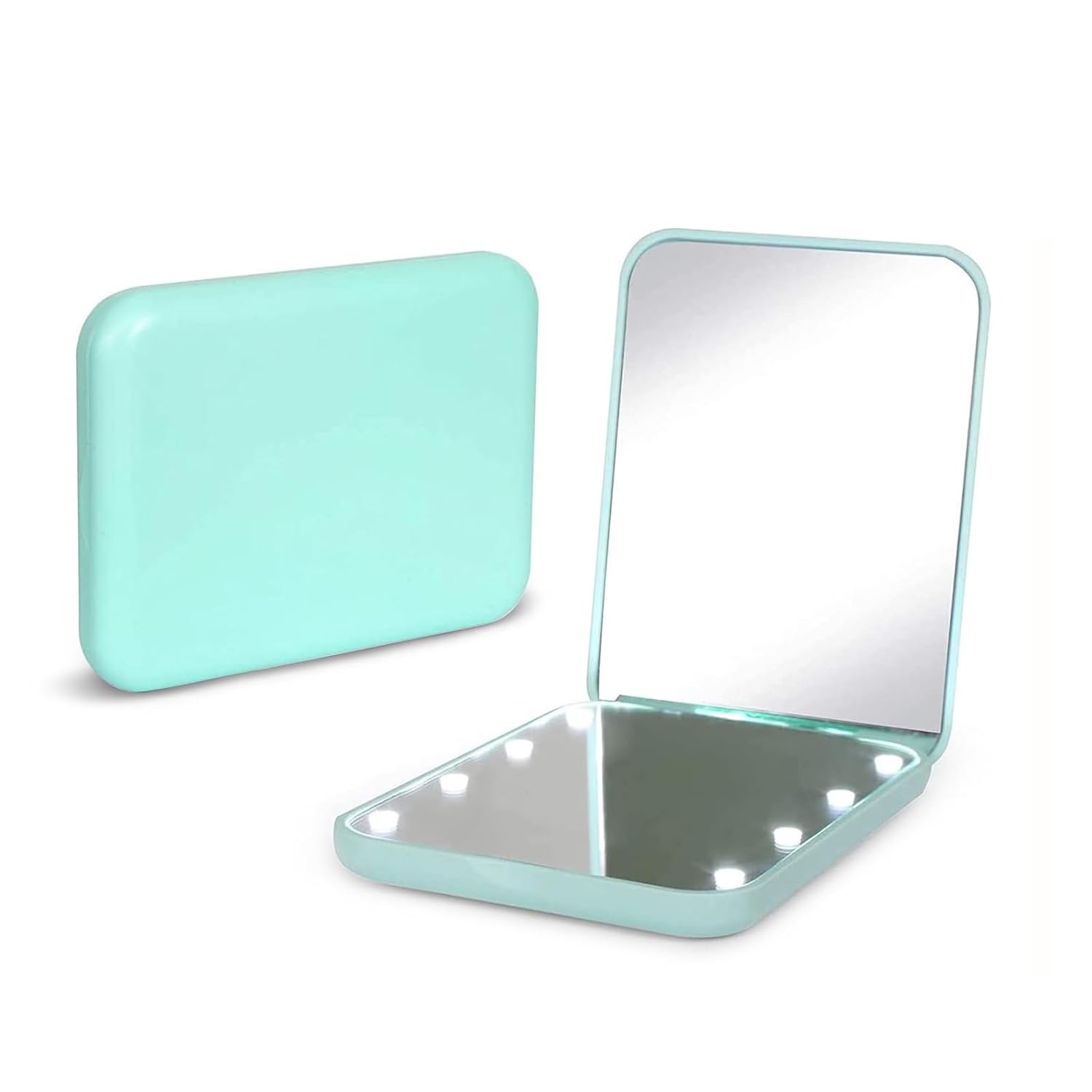 Kintion Compact Makeup Mirror with LED Light, 1X/3X Magnification Lighted Pocket Mirror, 2-Sided, Portable, Folding, Handheld, Small Compact Travel Mirror for Purses, Cyan