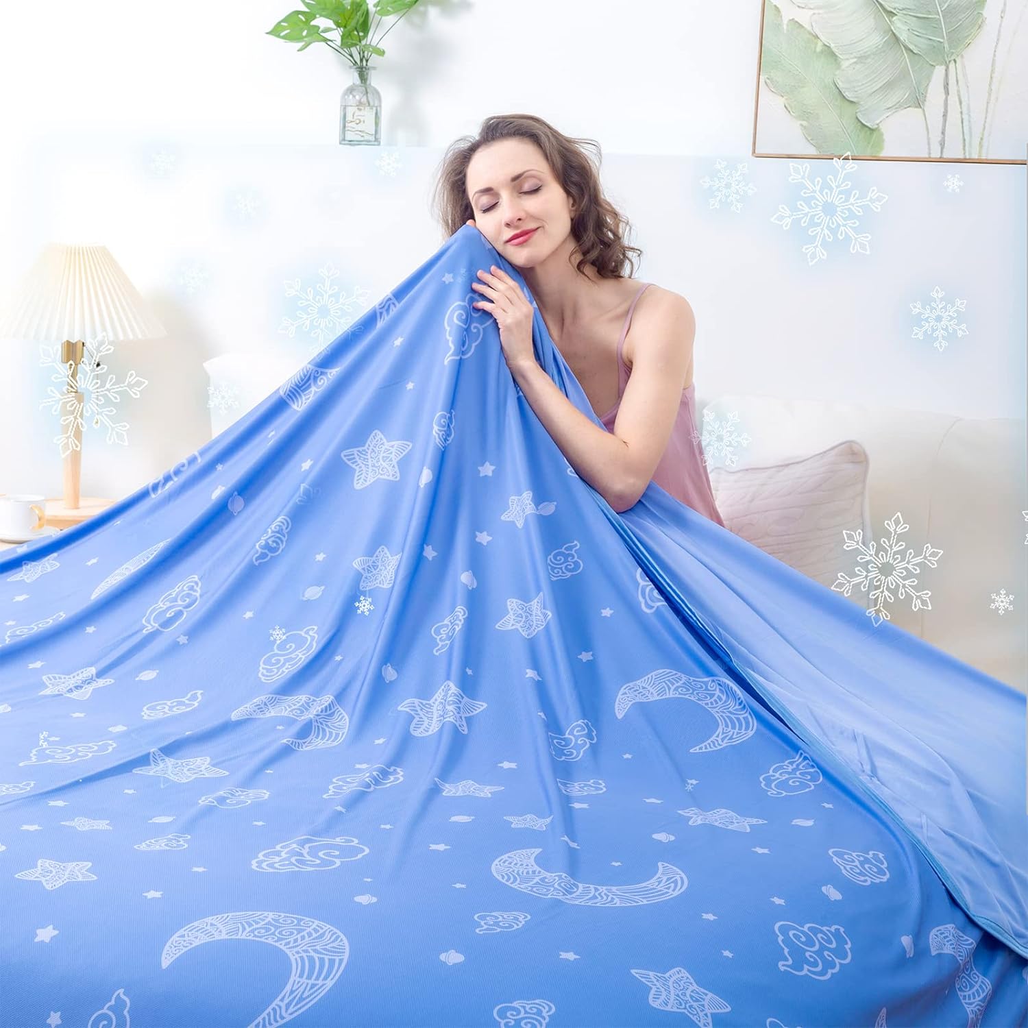 Cooling Bed Blanket (90x90 Queen Size) for Hot Sleepers, Arc-Chill Q-Max >0.5 Cool Fiber,100% Oeko-Tex Certified Lightweight Summer Cool Blanket for Travel/Outdoor Ultra Cold Breathable, Blue