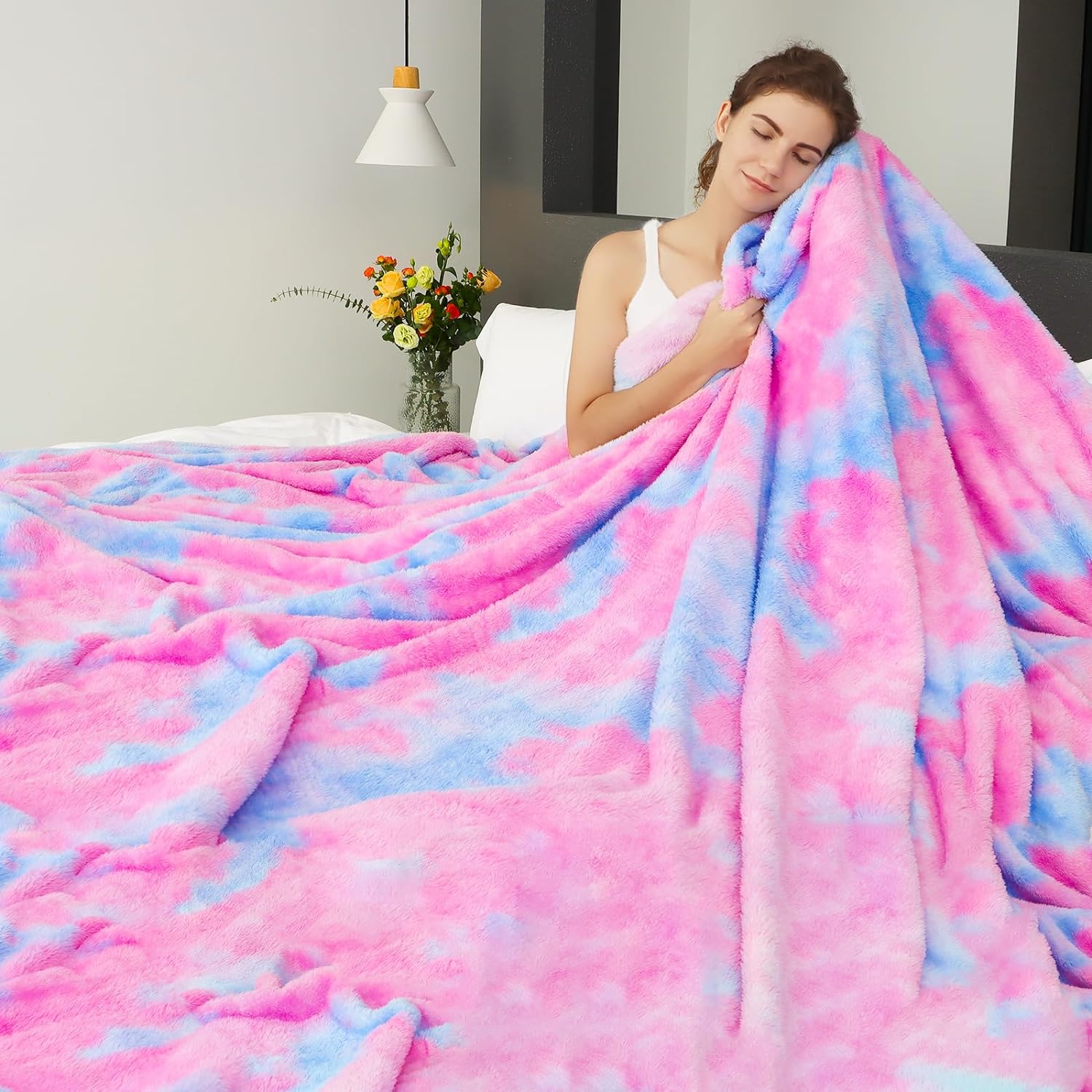 Lightweight Blanket Fleece Large Blanket Blue Throw Blanket for Bed Queen Size